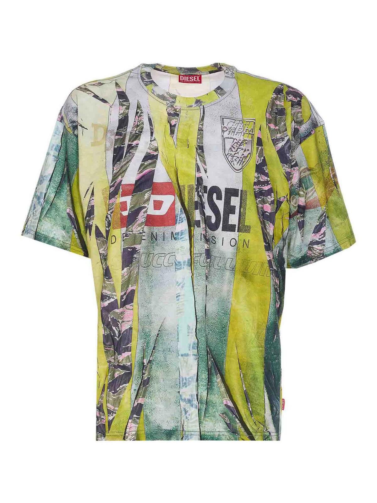 DIESEL Trompe Loeil Cracked Print T-Shirt in Green for Men