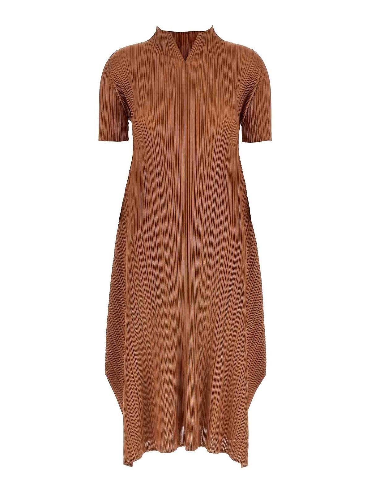 issey miyake brown dress Pleats Please Issey Miyake // Dark Brown Plisse Zip Dress  VSP Consignment