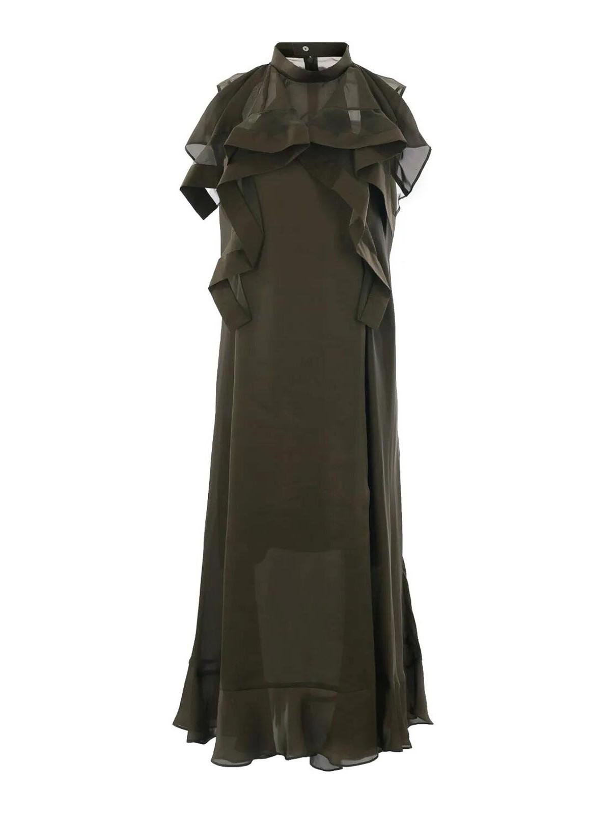 【sacai】　long dress sacai Ruffle Front Satin Maxi Dress | REVERSIBLE
