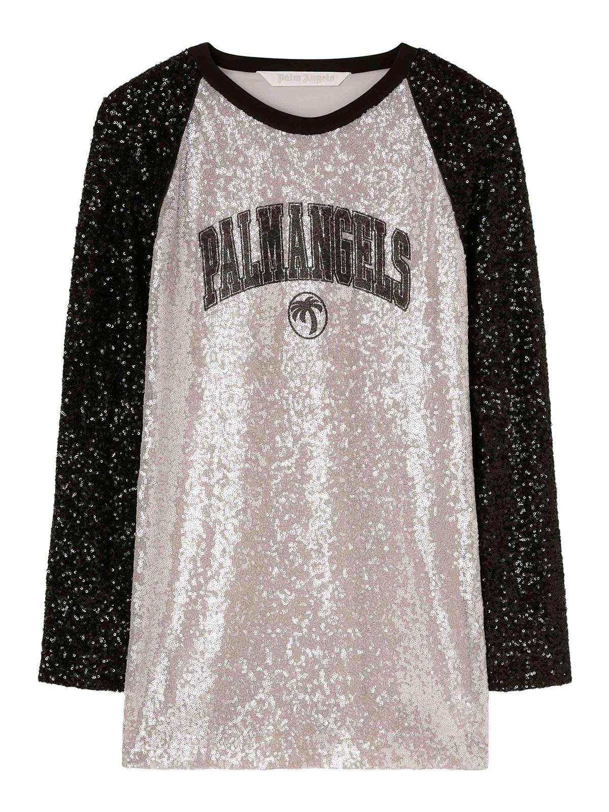 【関税＆送料込み】Palm Angels College Palm Sequin Mini Dre Palm Angels College Palm Sequin Mini Dress in Black | Lyst
