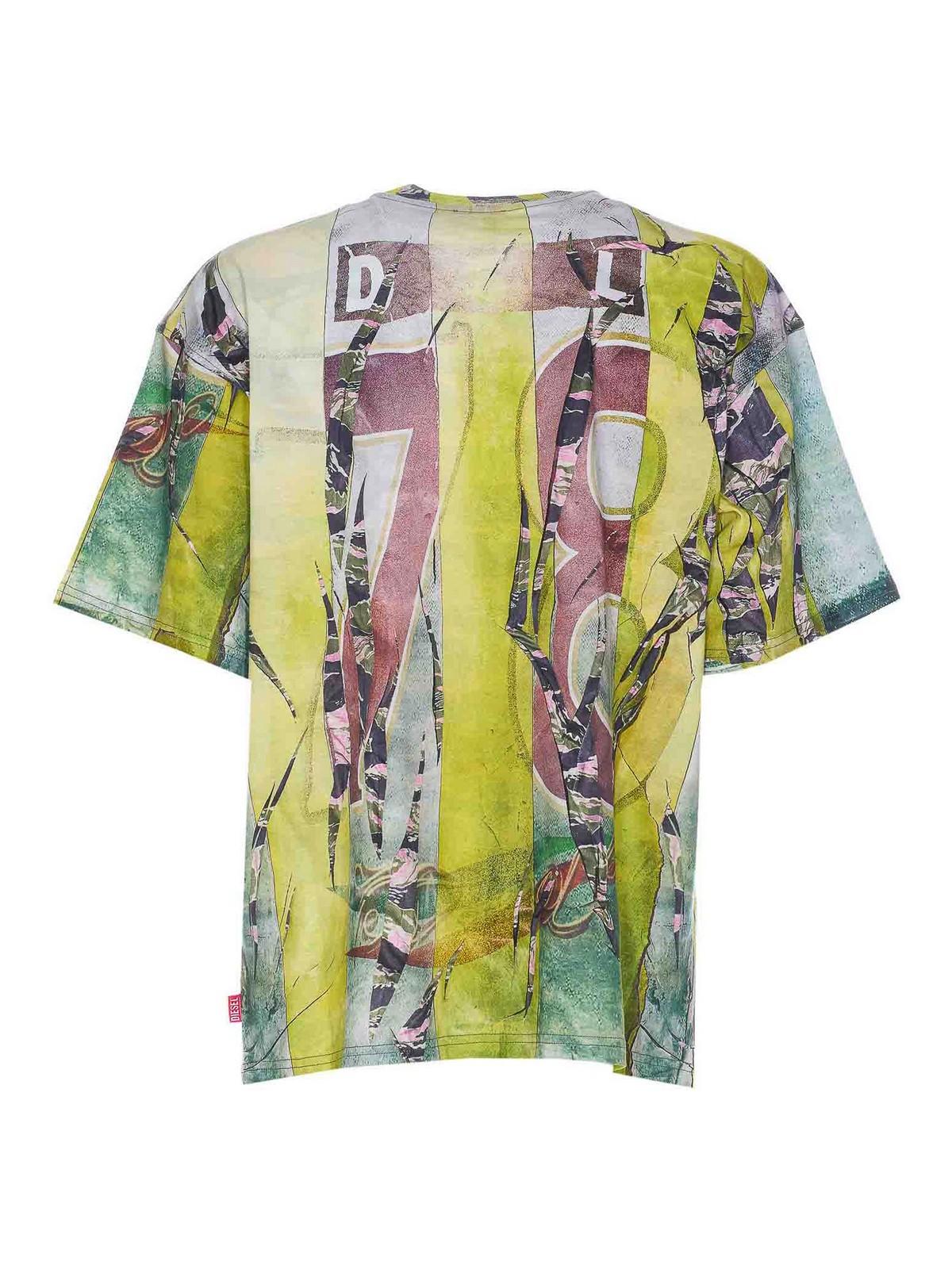 DIESEL Trompe Loeil Cracked Print T-Shirt in Green for Men