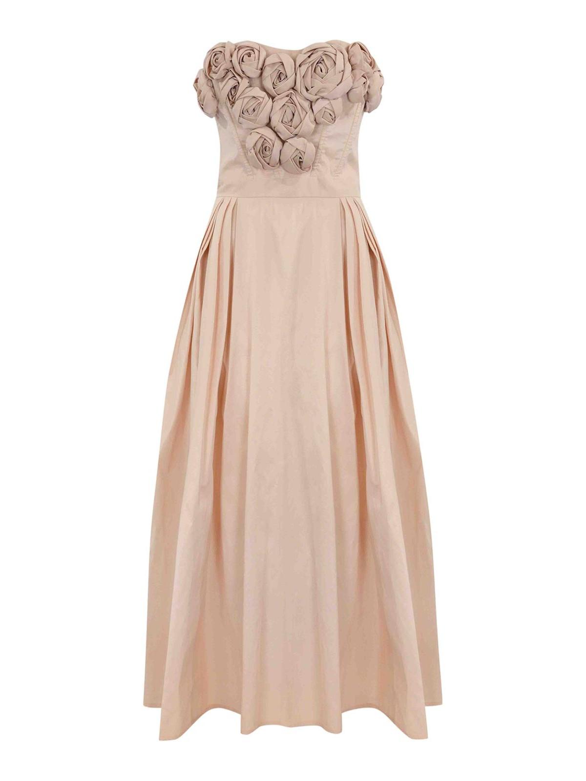 ワンピース Elisabetta Franchi GABARDINE DRESS WITH EMBROIDERED ROSES Elisabetta Franchi Gabardine Dress With Roses in Natural | Lyst