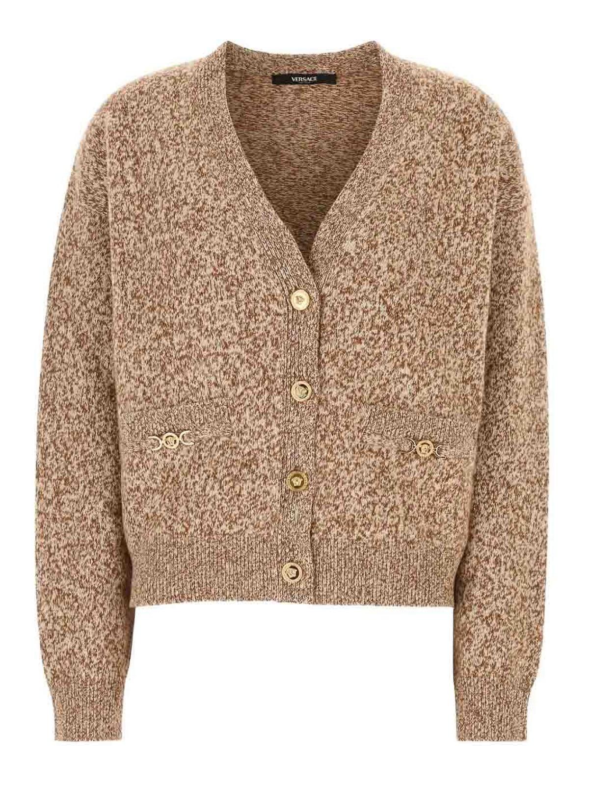 VERSACE カーディガン Versace Striped Intarsia-knit Cardigan in Green | Lyst