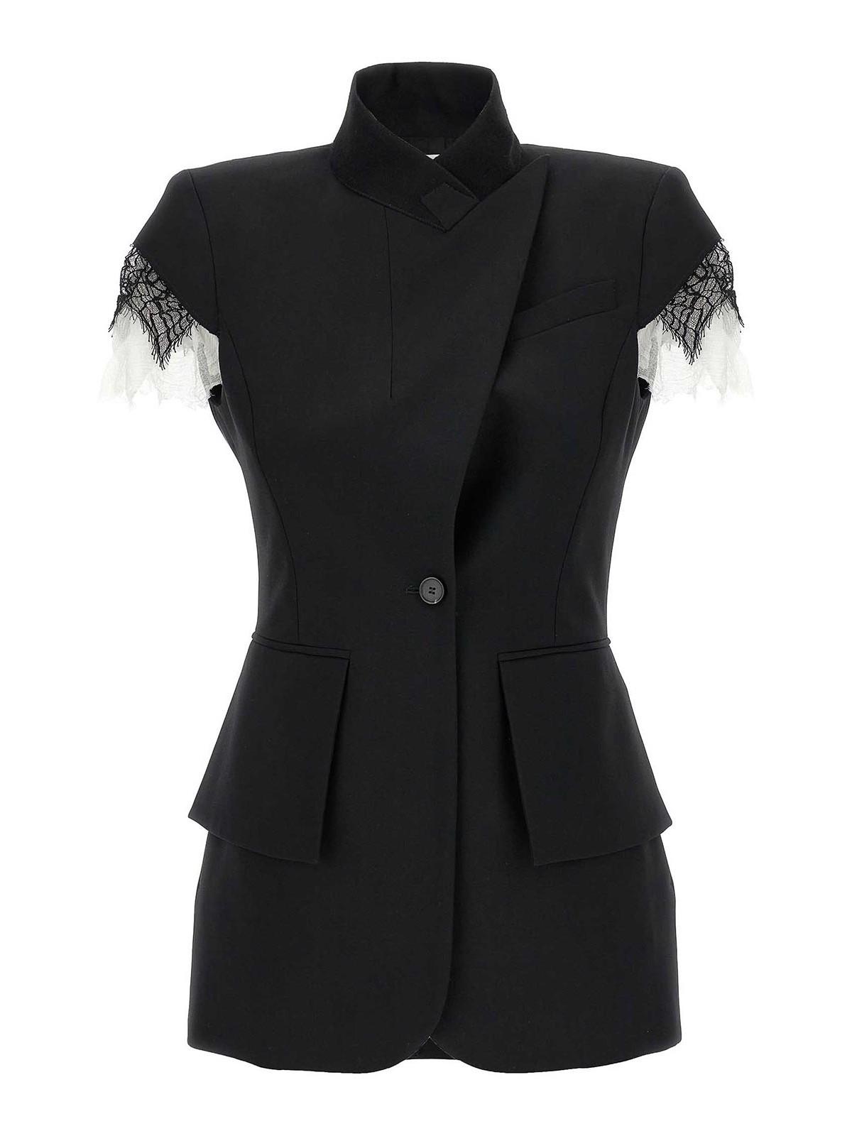 ジャケット MCQUEEN Lace detail blazer Black McQueen Lace Detail Blazer in Black | Lyst