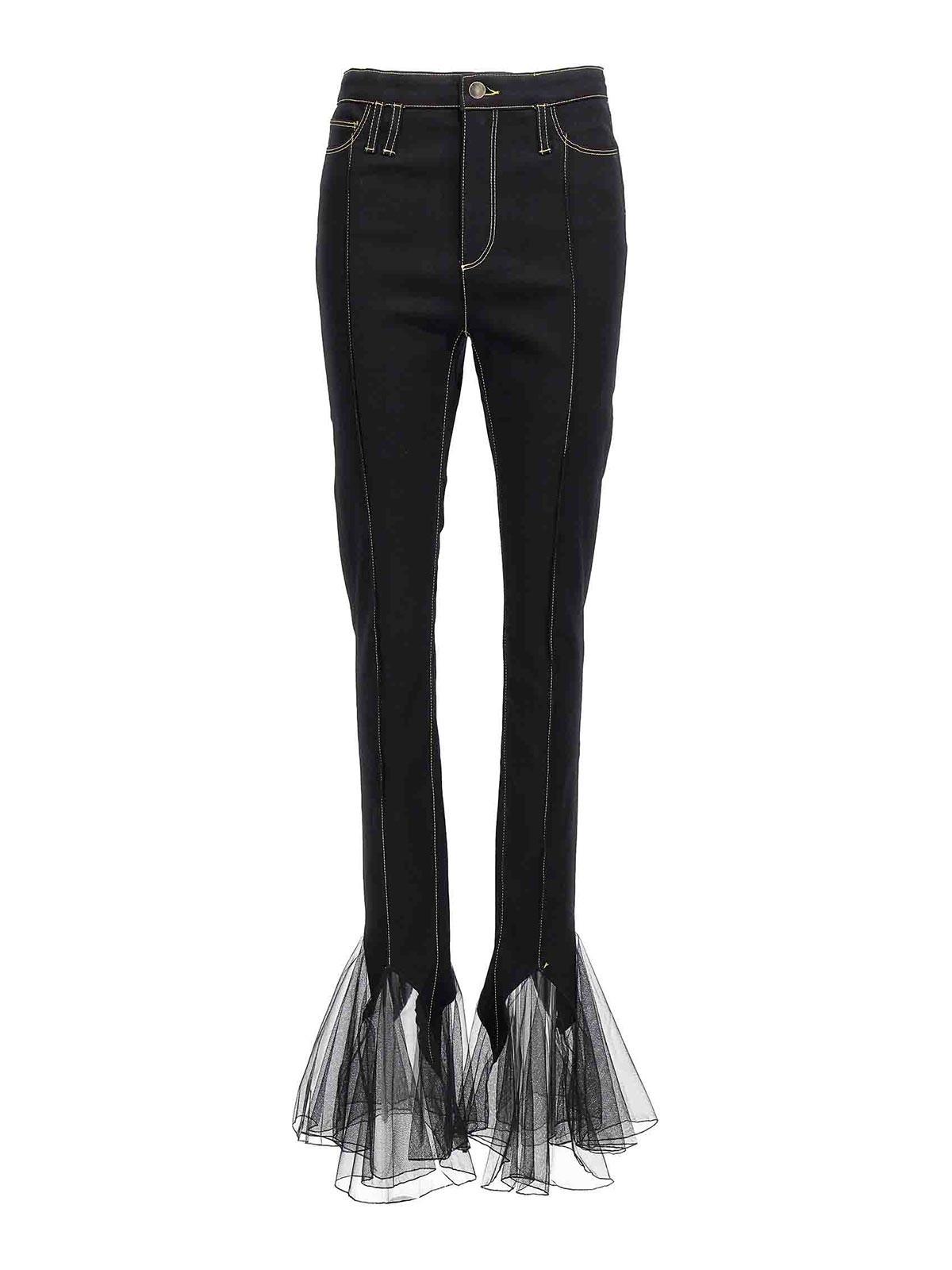 デニム・ジーパン Nensi Dojaka Tulle' Jeans Paneled high-rise tulle wide-leg jeans in blue - Nensi