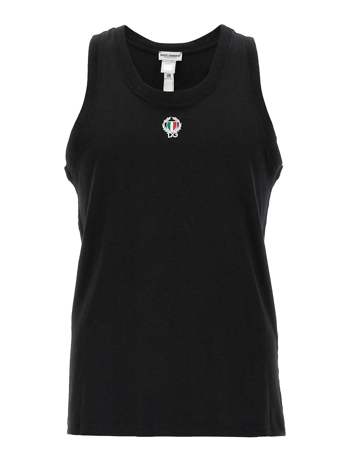 Tシャツ・カットソー DOLCE & GABBANA BLACK COTTON MARCELLO TANK TOP Dolce & Gabbana Black Cotton Marcello Tank Top | ModeSens