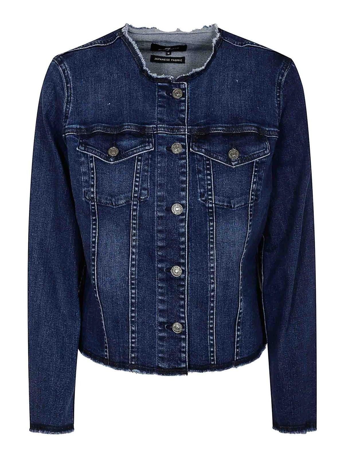 ジャケット 7 FOR ALL MANKIND Women Jackets JSCKC650SH00LIGHT Blue Denim Lustre Flounce Trucker Jacket in Valentine | 7 For All