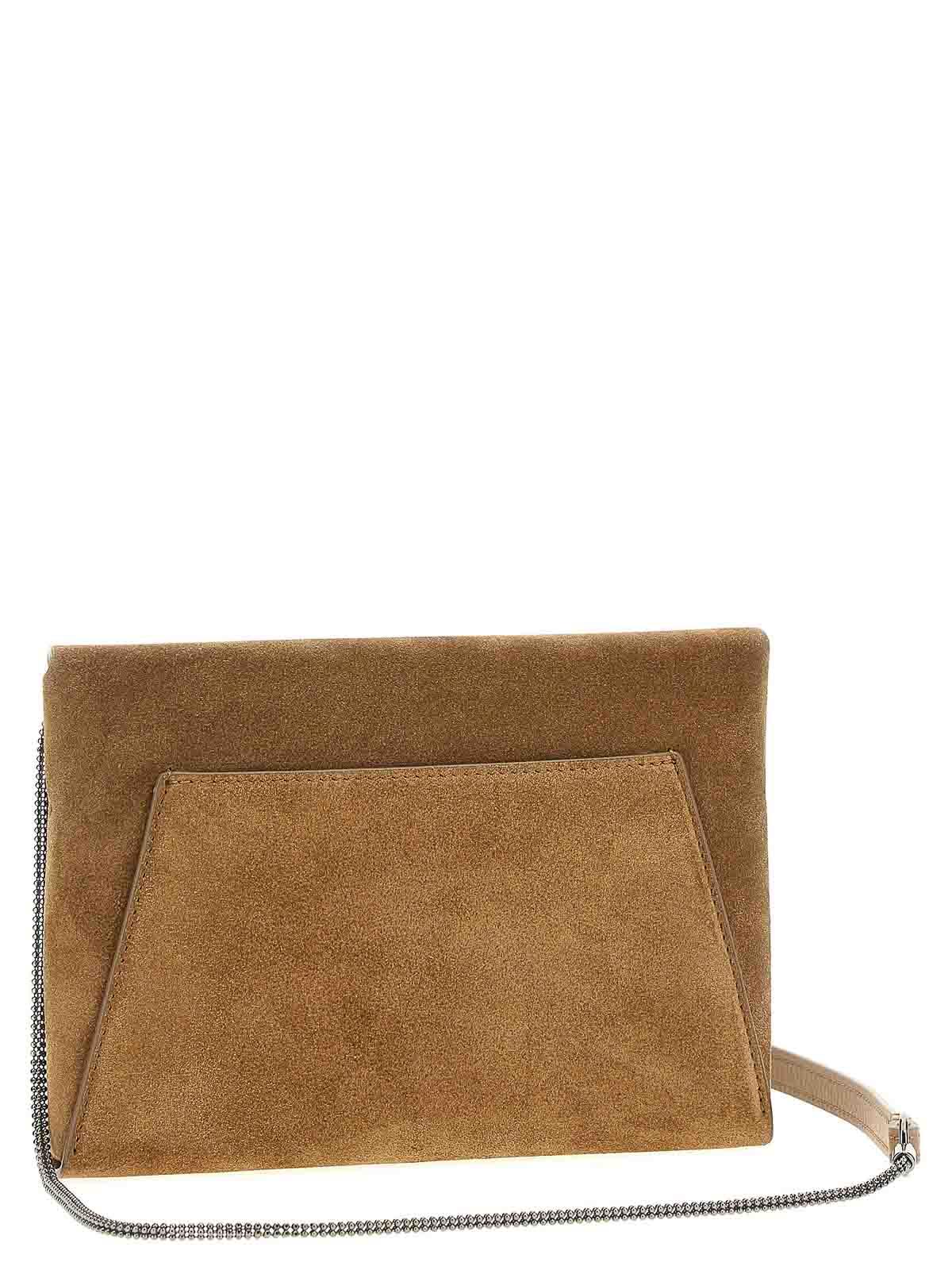 BRUNELLO CUCINELLI BROWN SUEDE BAG WITH MONILE