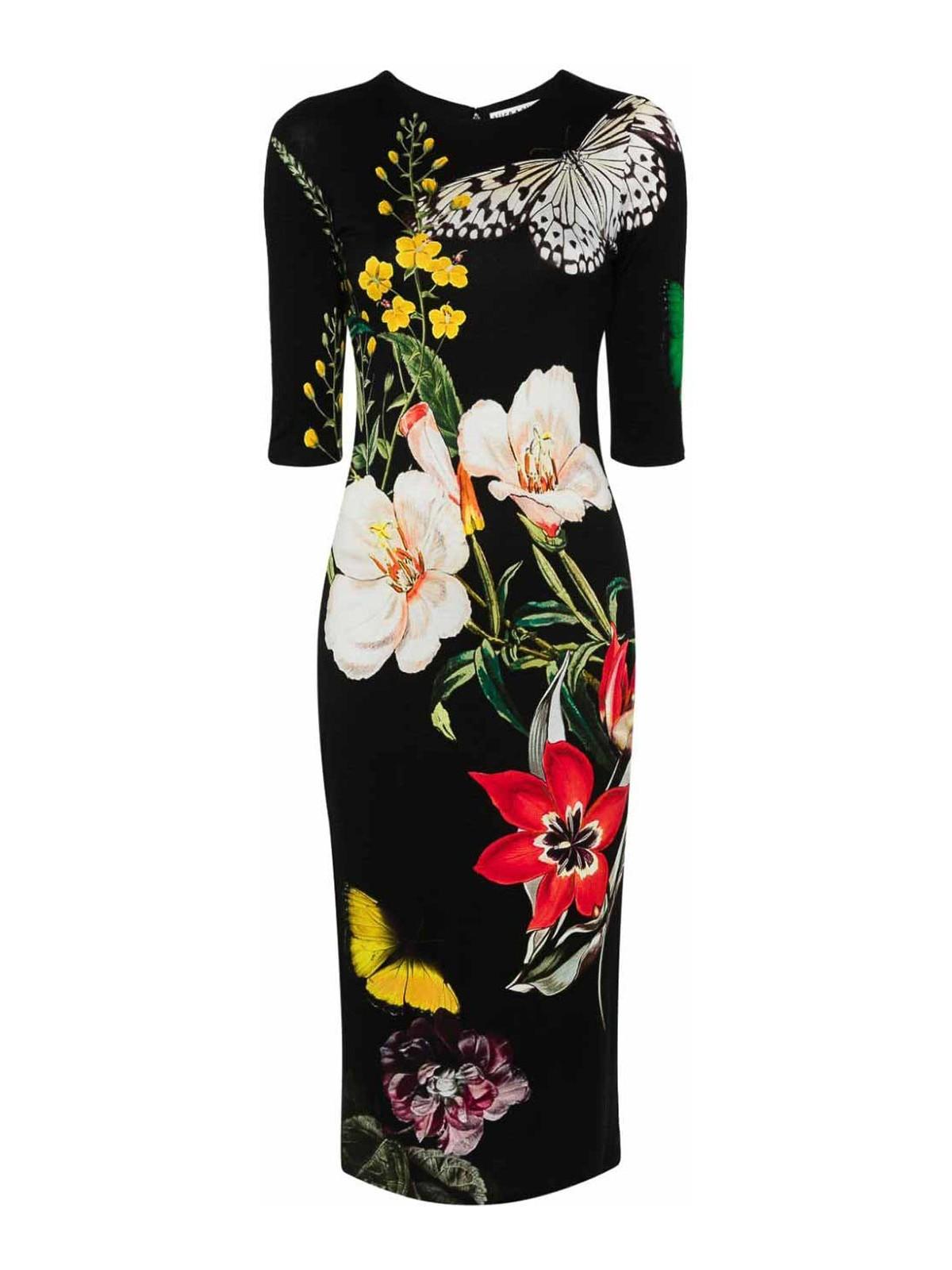 【Alice+Olivia】DELORA 花柄 スクープネック 膝下丈 ドレス Alice + Olivia Delora Floral Scoopneck Sheath Midi-Dress
