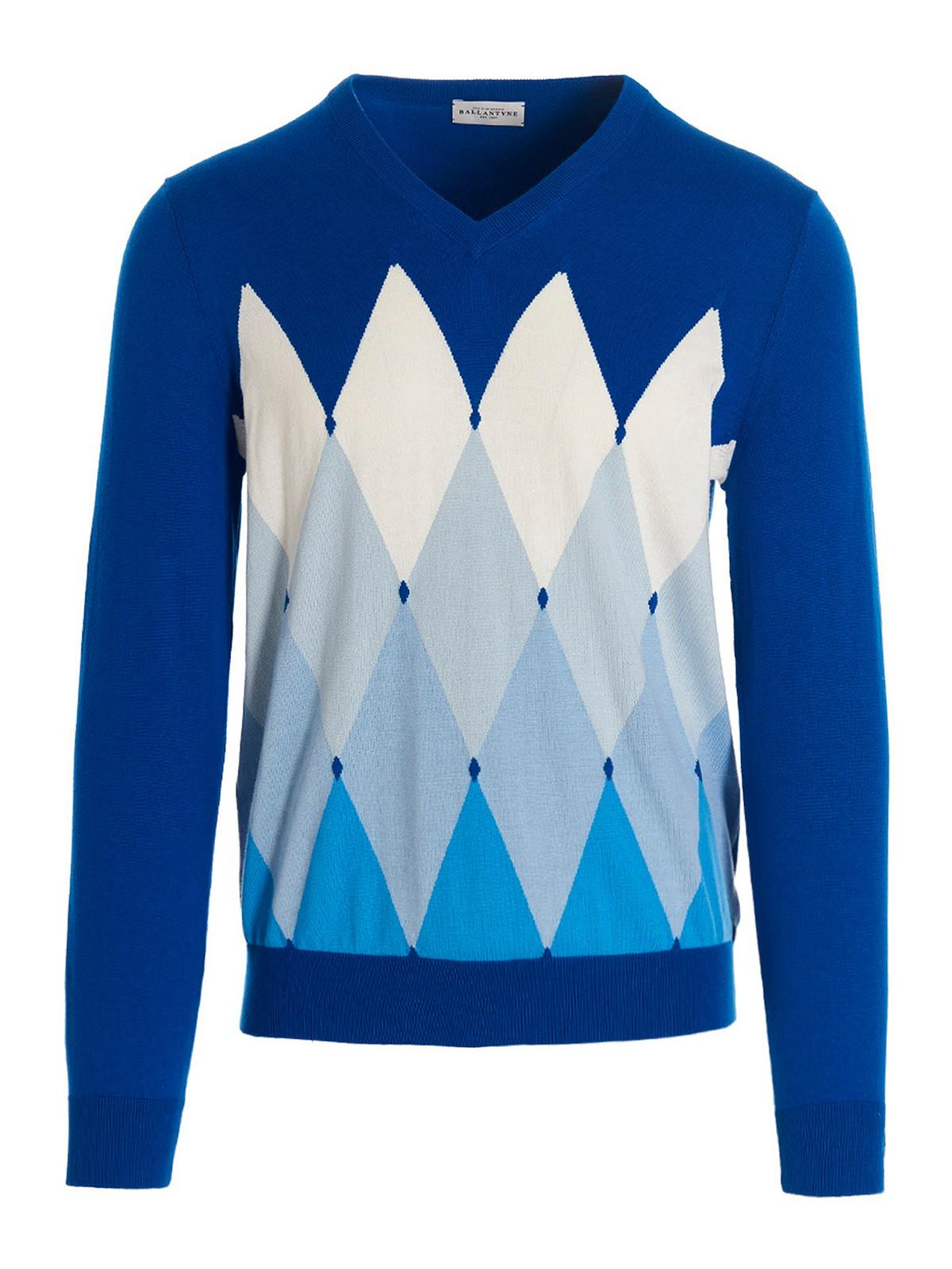 Ballantyne Argyle Cotton And Cachemire Sweater in Blue for Men | Lyst