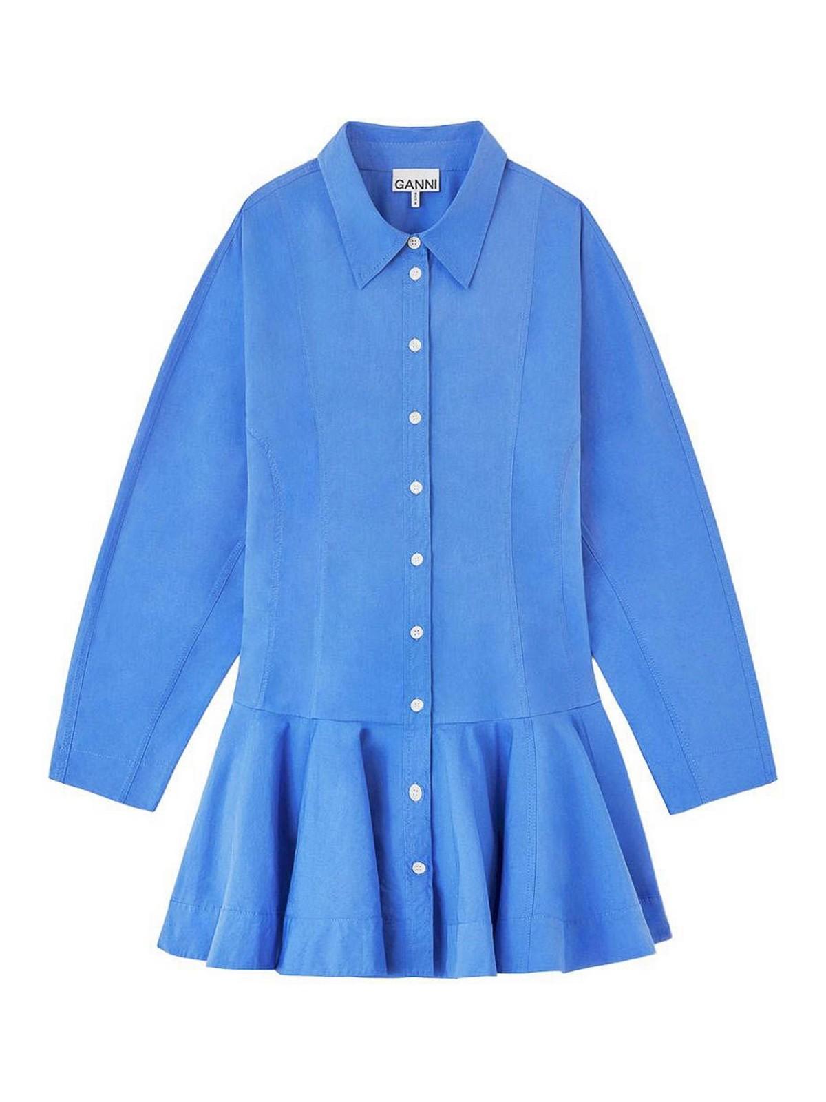 ganni blue feather dress Ganni + Feather-trim Shirred Brocade Midi Dress