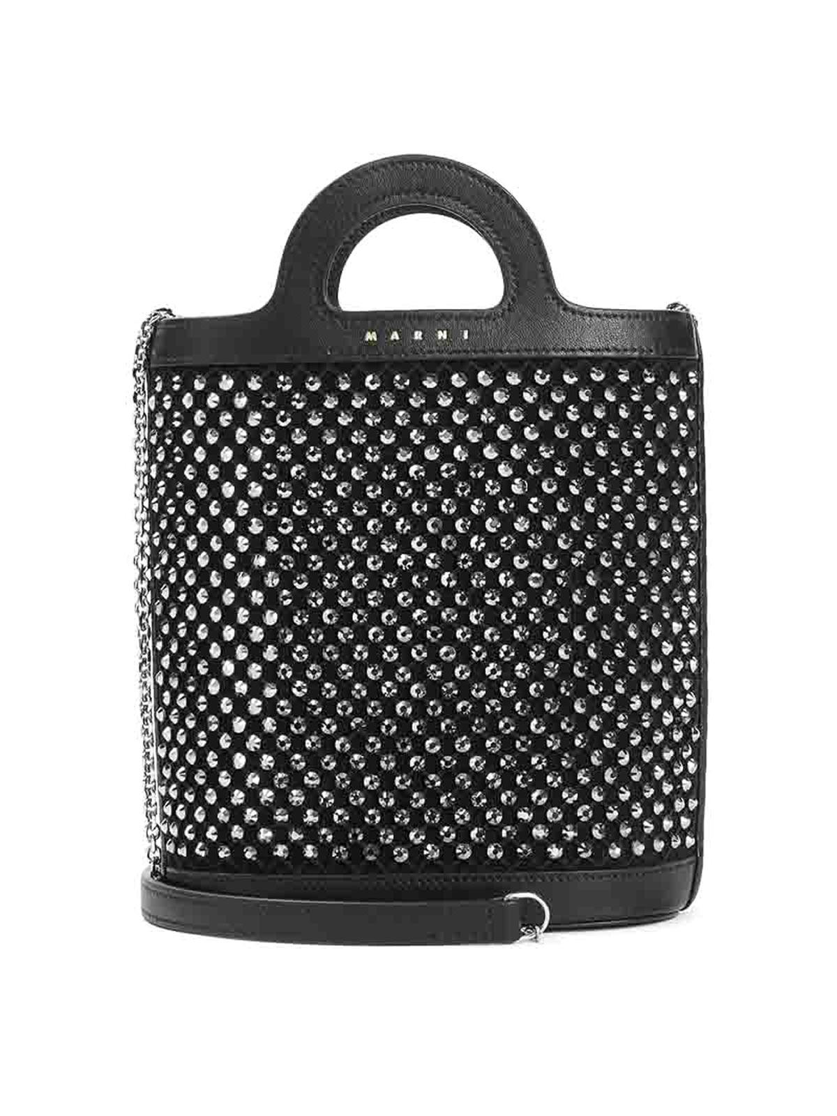★MARNI★ Mini Tropicalia Bucket Bag Black SCMP0056Q1P386000 Tropicalia Small Bucket Bag in black leather and raffia