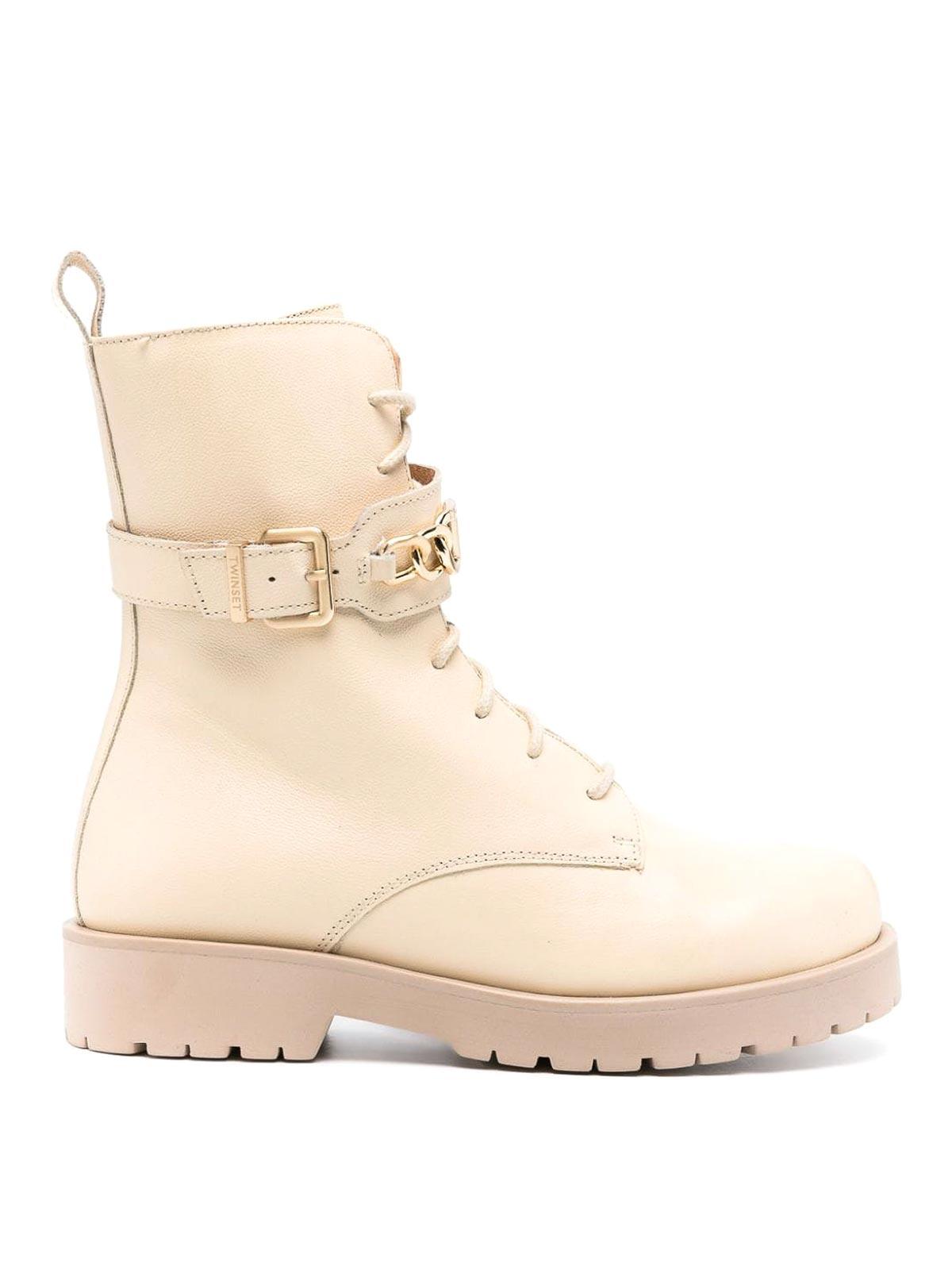 Twin Set Lace-up Combat Boots in Natural | Lyst
