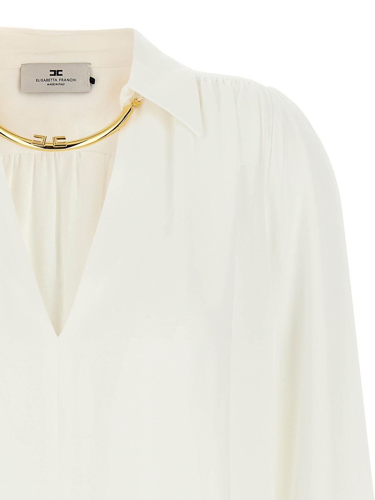 ELISABETTA FRANCHI♡クロップドシャツ♡ホワイト Elisabetta Franchi georgette shirt with ruffled neckline for