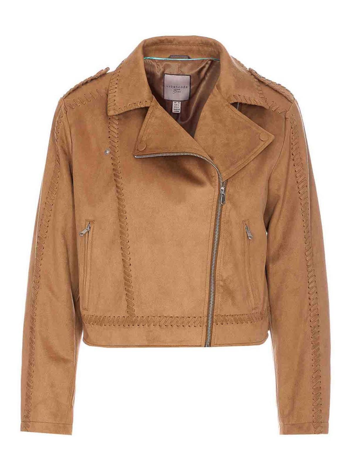レザージャケット・コート URBANCODE FAKE SUEDE LEATHER JACKET Urbancode Faux Suede Leather Jacket in Brown | Lyst