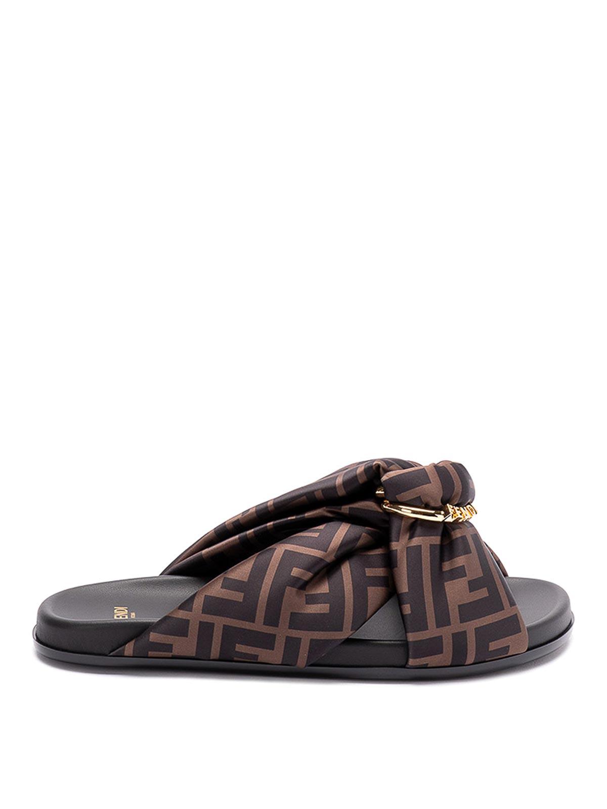 FENDI しのび FF Cross Band Slide Black Brown 
