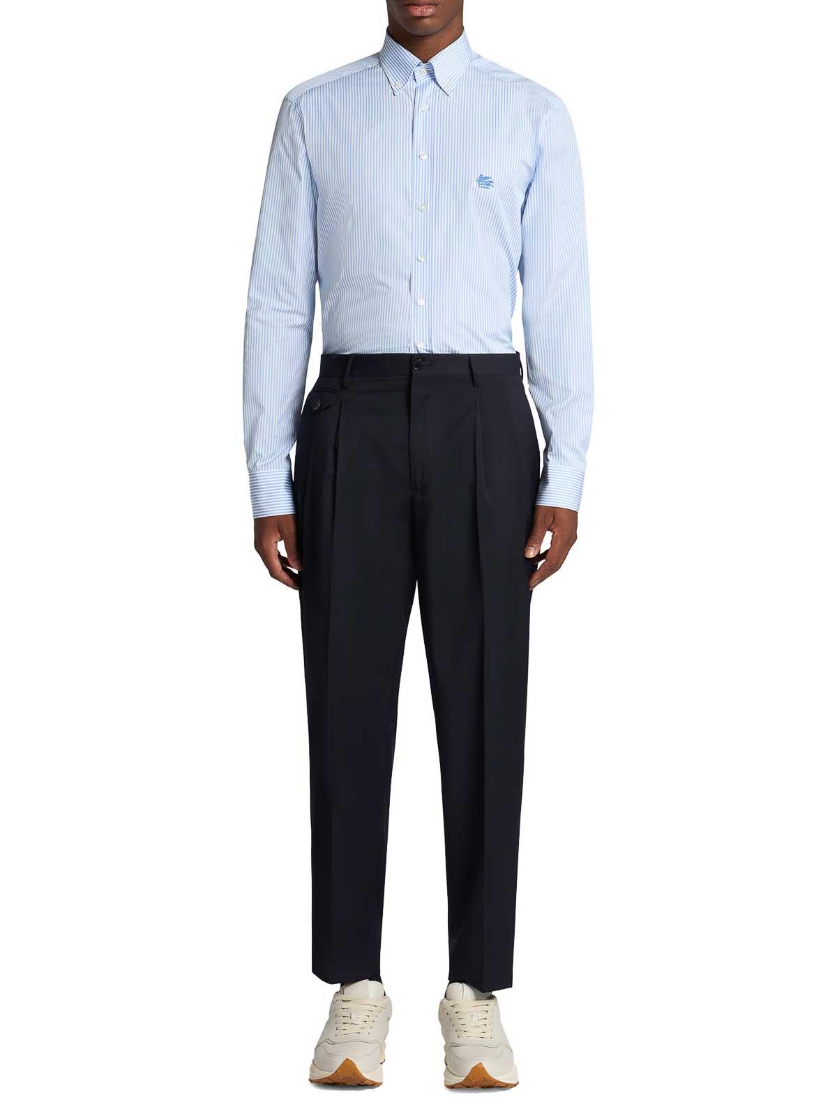 パンツ Etro Blue Cotton Straight Trousers With Buttons Etro Cotton Trousers For in Blue | Lyst