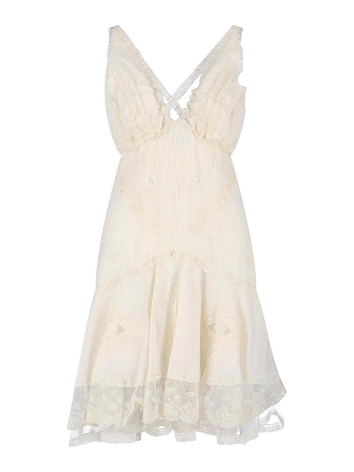 chinese dress ladies Midi lingerie-style dress in tulle and rebrod lace