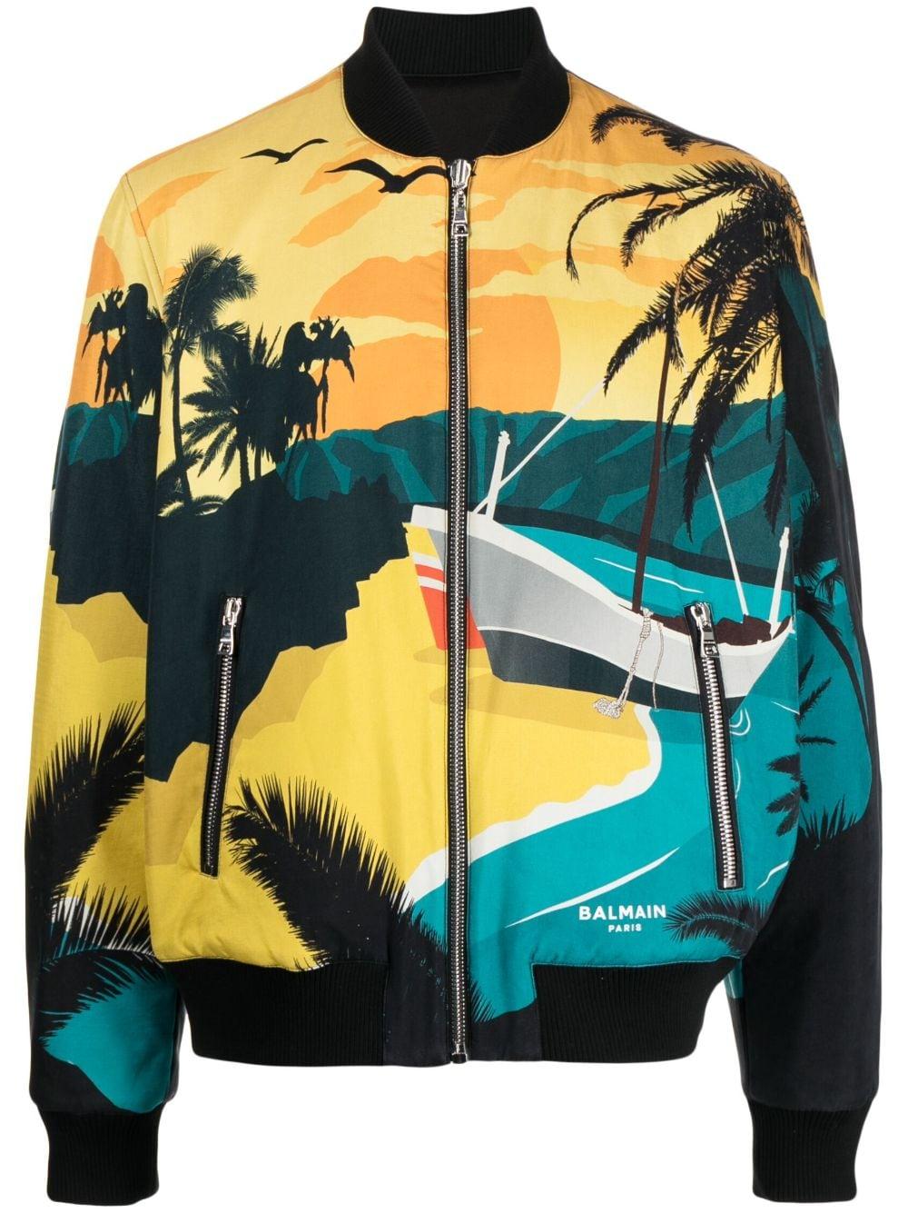 Balmain Reversible Graphic-print Bomber Jacket in Gray for Men | Lyst