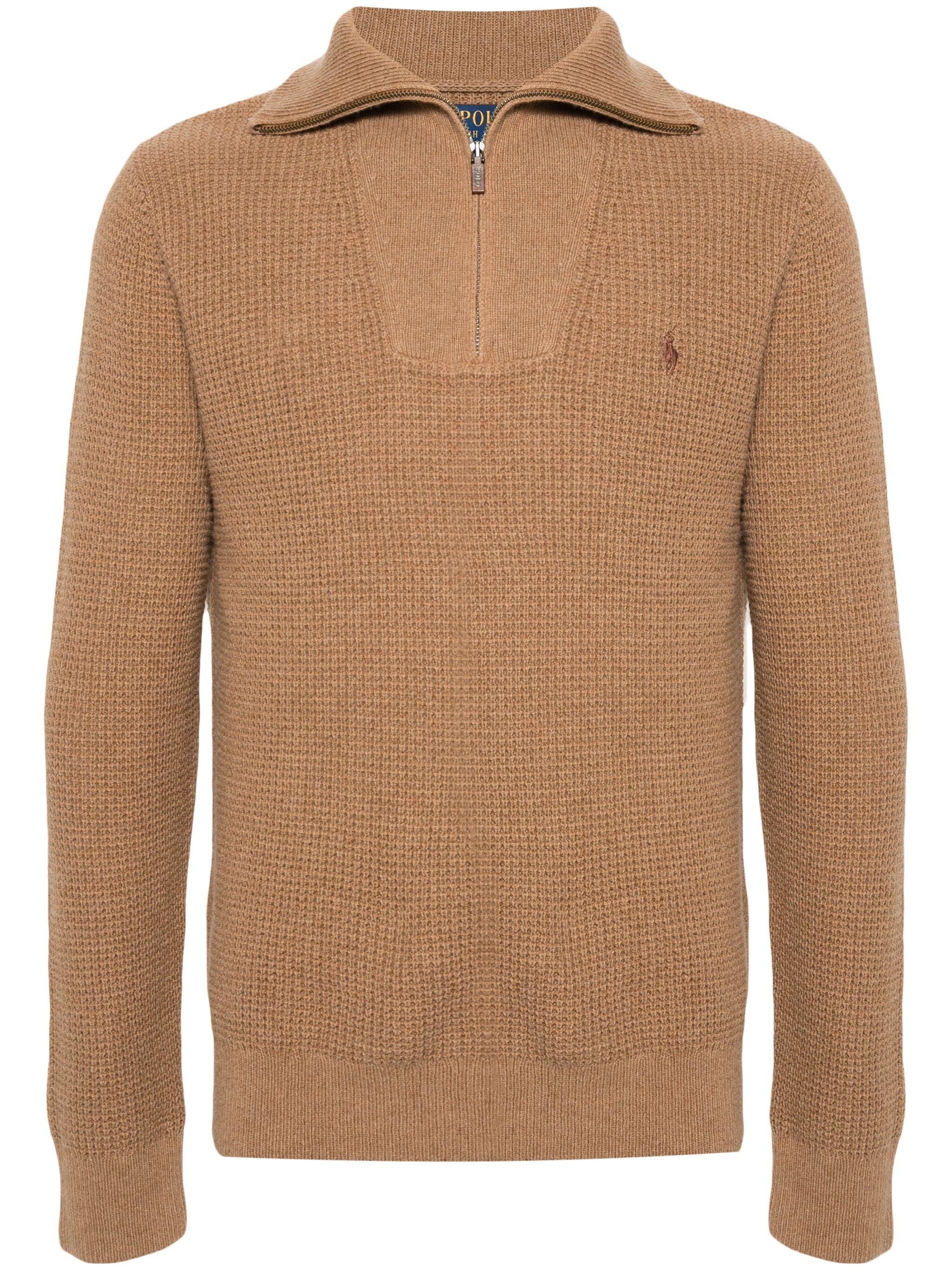 Polo Ralph Lauren Waffle Knit Zip Up Jumper in Brown for Men Lyst