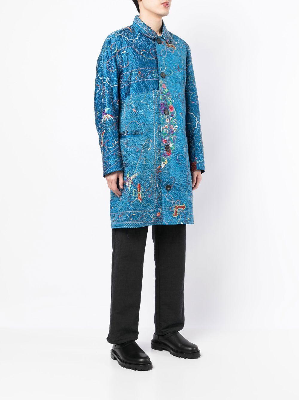 By Walid Silk Embroidered Buttoned Single-breasted Coat in Blue for Men Mens Clothing Coats Long coats and winter coats 