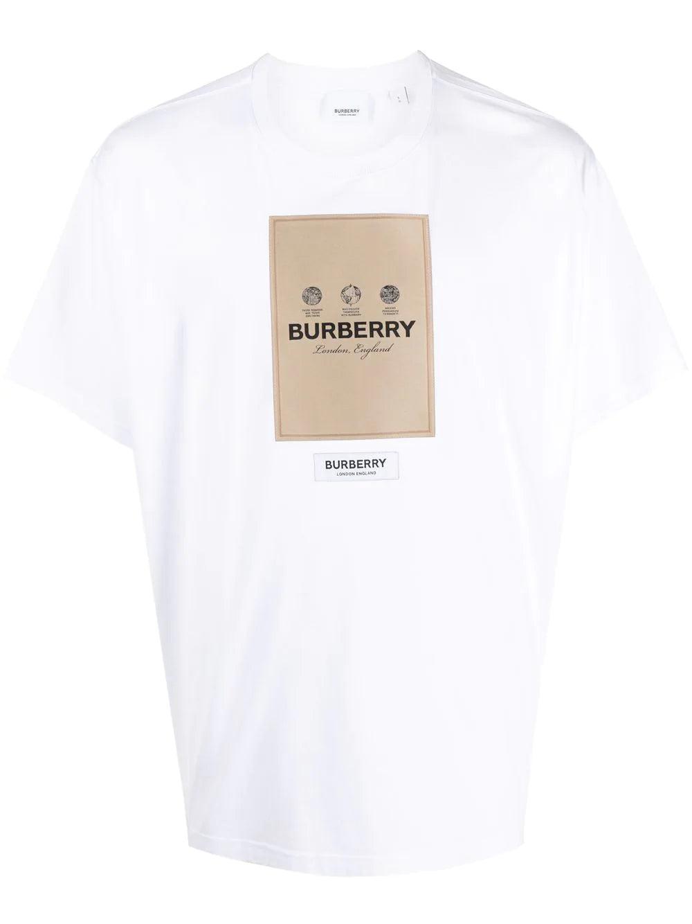Burberry Logo-patch Round-neck T-shirt in White for Men | Lyst
