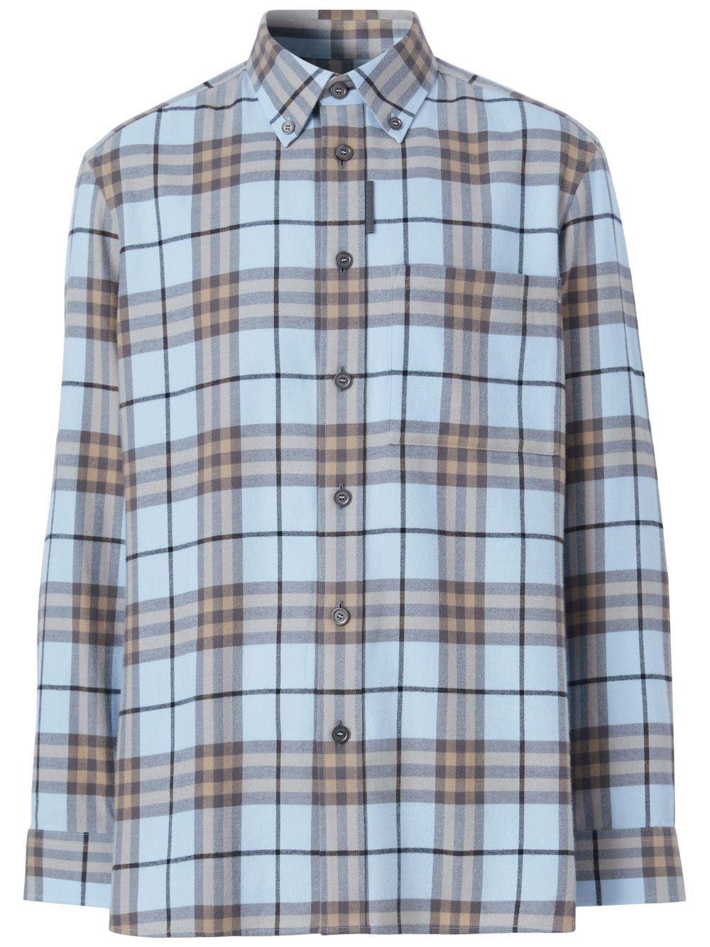 Burberry Check-pattern Flannel Shirt in Blue for Men | Lyst UK