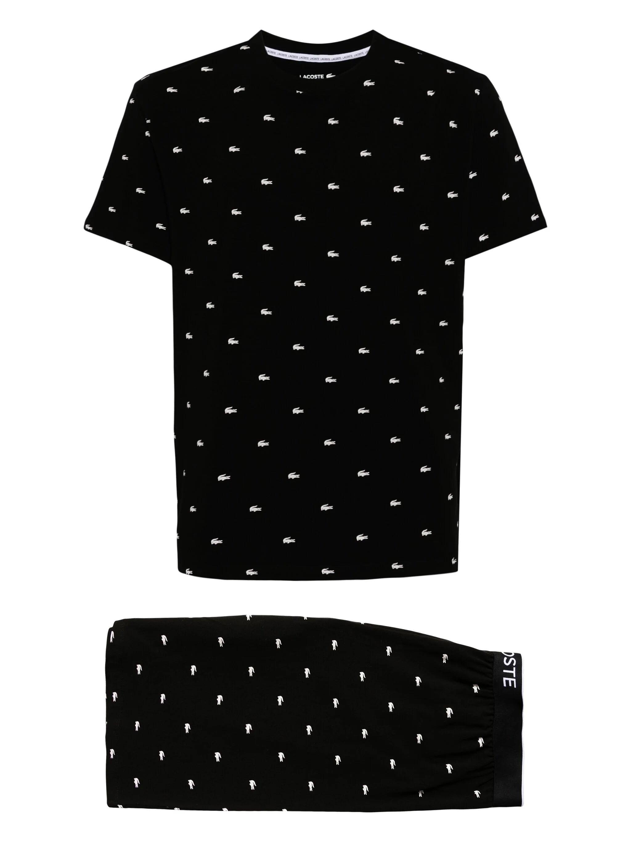 Lacoste Logo embroidered Cotton Pyjama Set in Black for Men Lyst