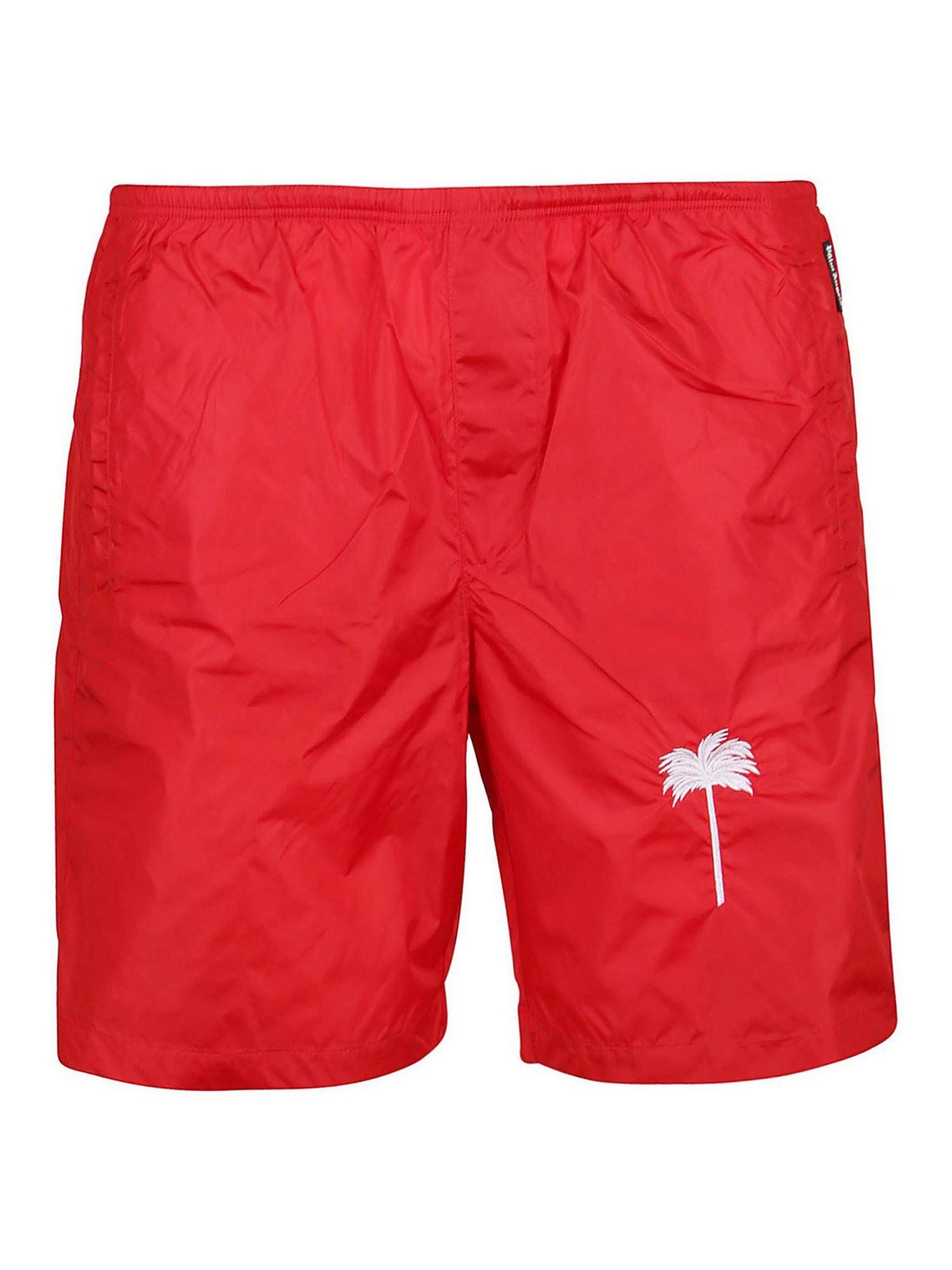 Palm Angels Synthetic Palm Print Nylon Swim Shorts in Red for Men - Lyst