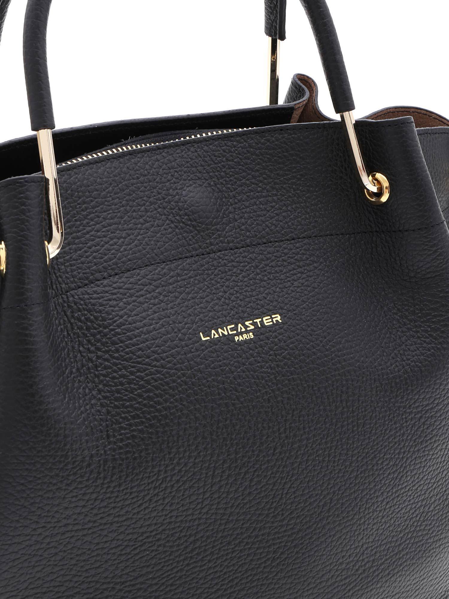 Lancaster Paris Leather Black Shoulder Bag With Golden Laminated Logo - Lyst