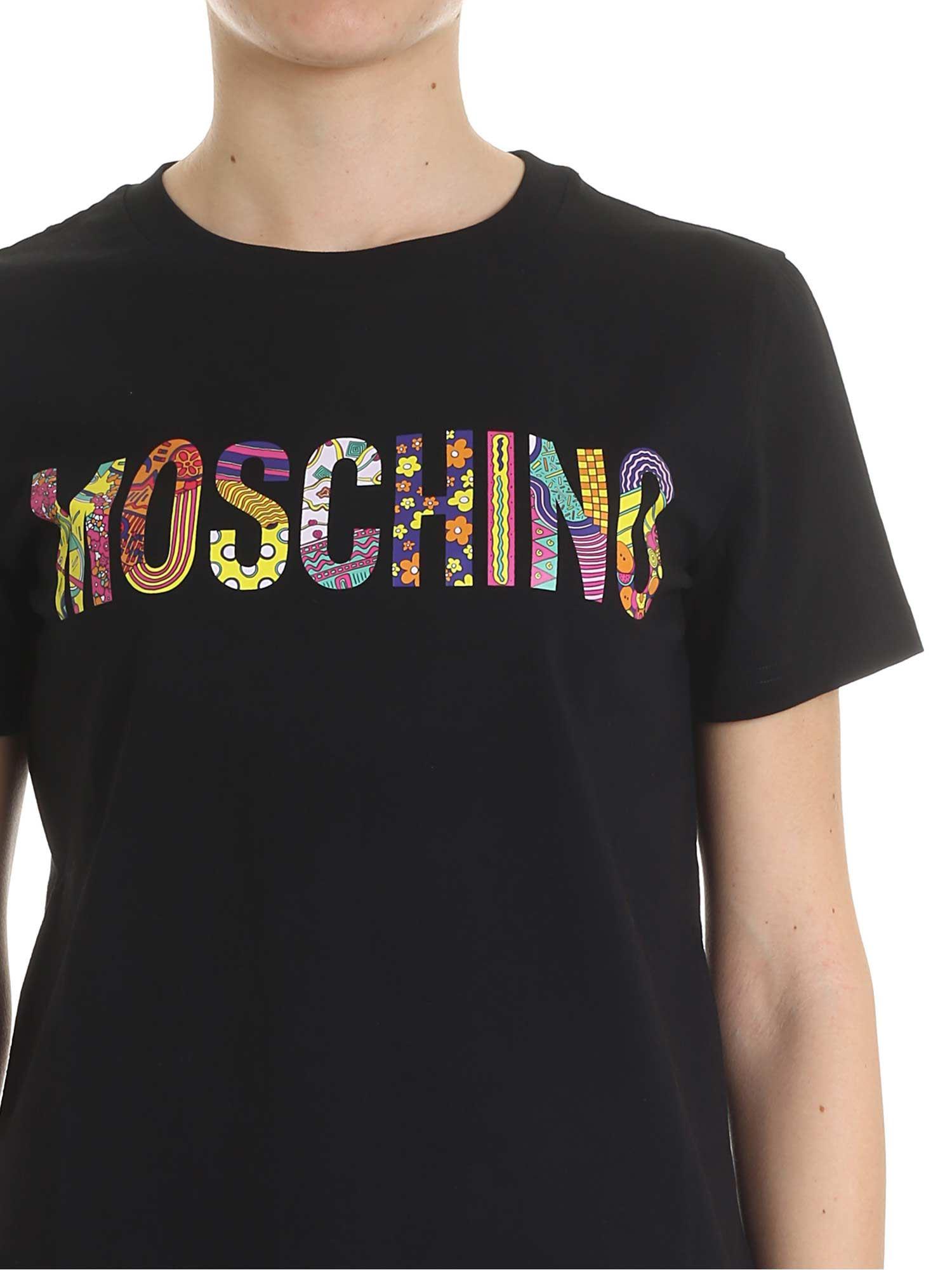 Moschino Cotton Black T-shirt With Multicolor Logo - Lyst