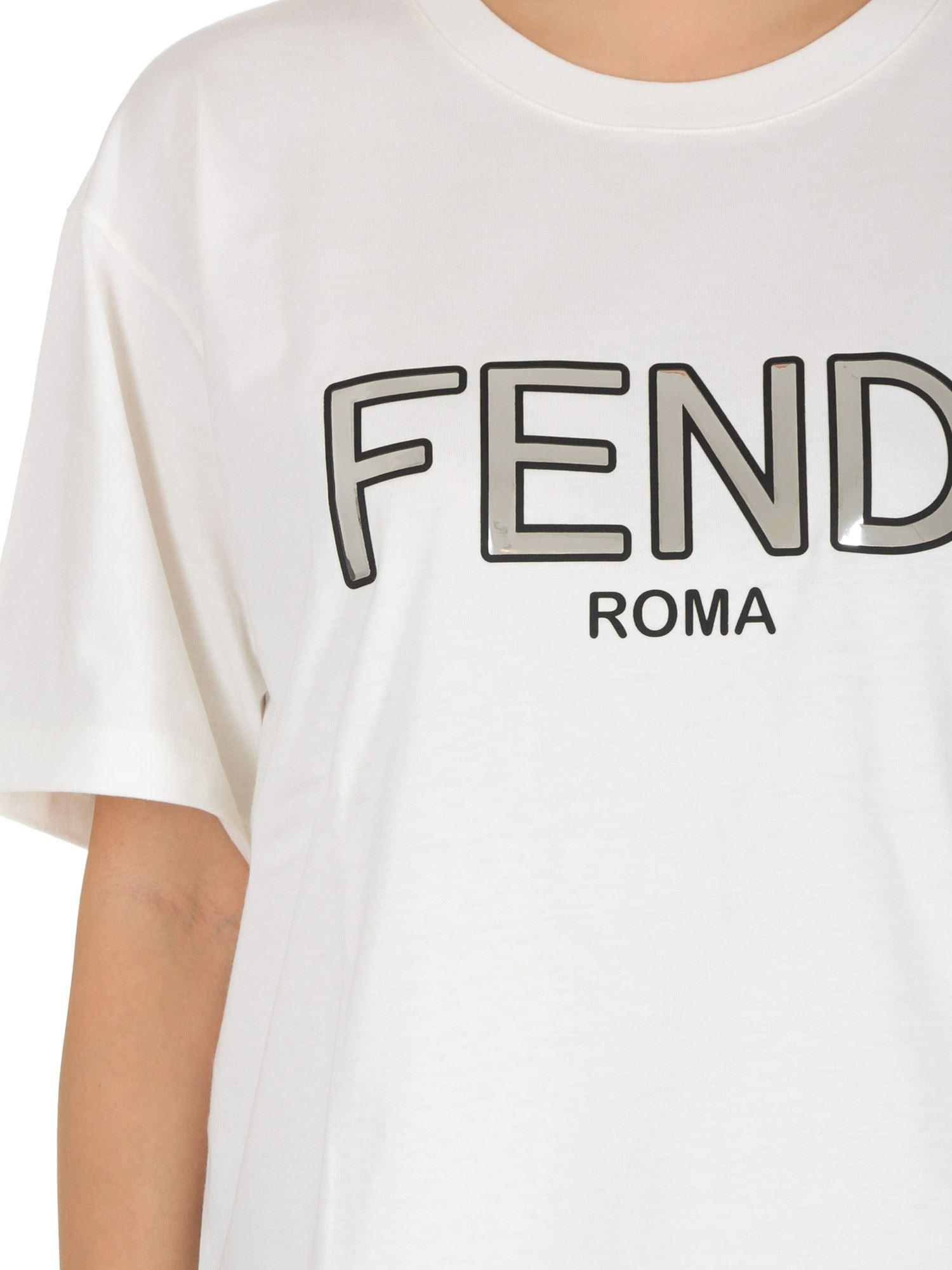Fendi Cotton Silver Logo White T-shirt in Metallic - Lyst