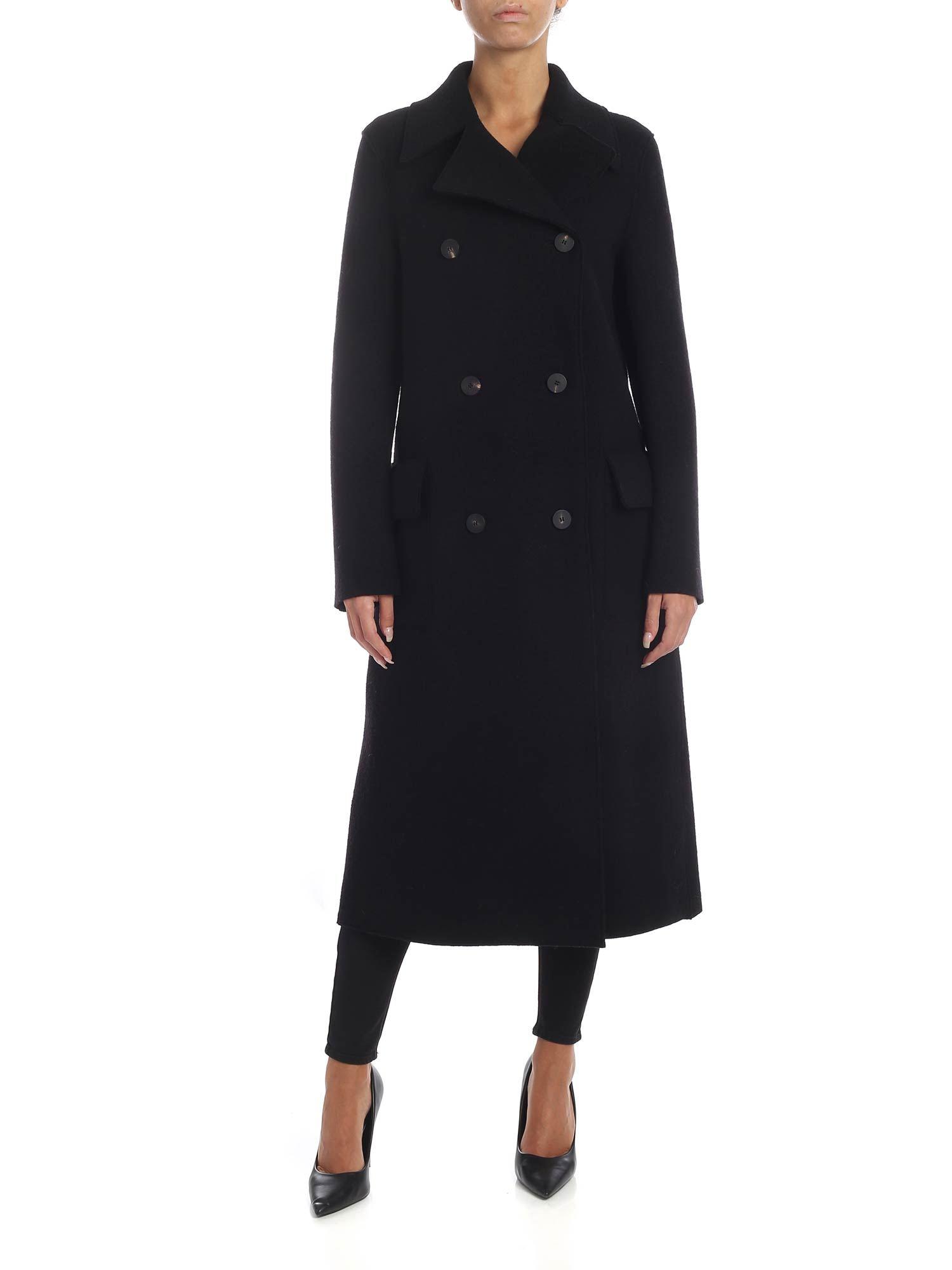 Harris Wharf London Black Coat In Virgin Wool Cloth - Lyst
