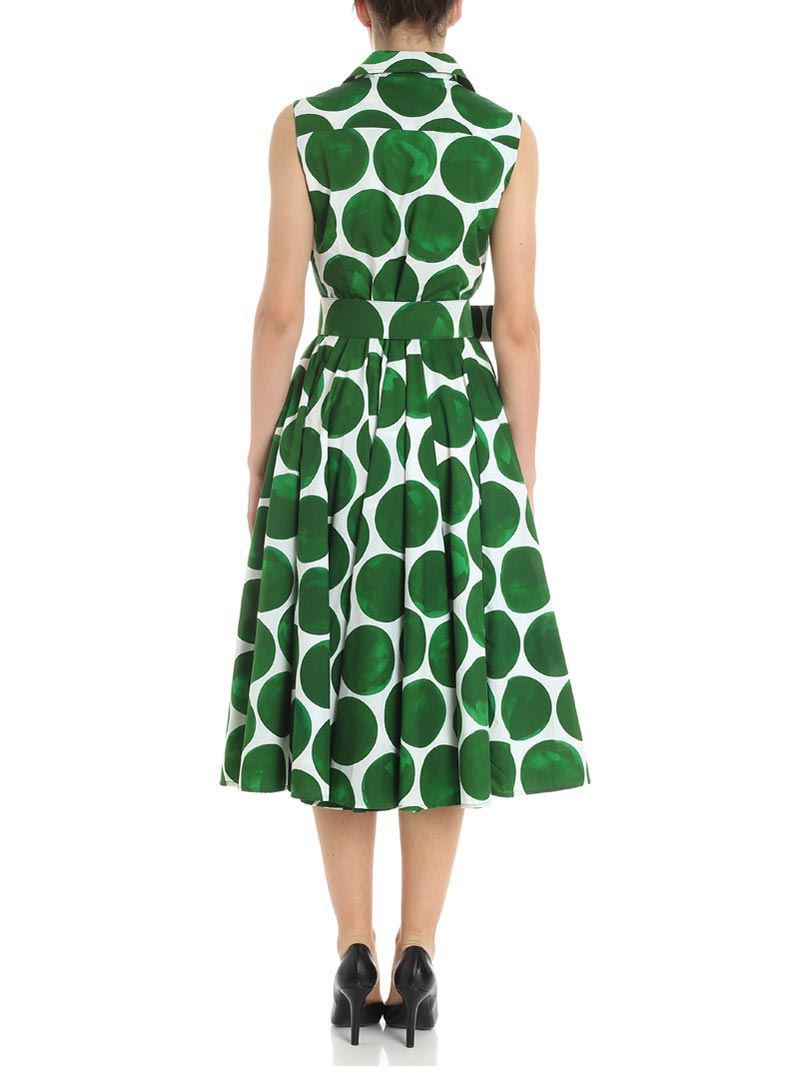 Samantha Sung Cotton White And Green Dress With Maxi Polka Dot Print - Lyst