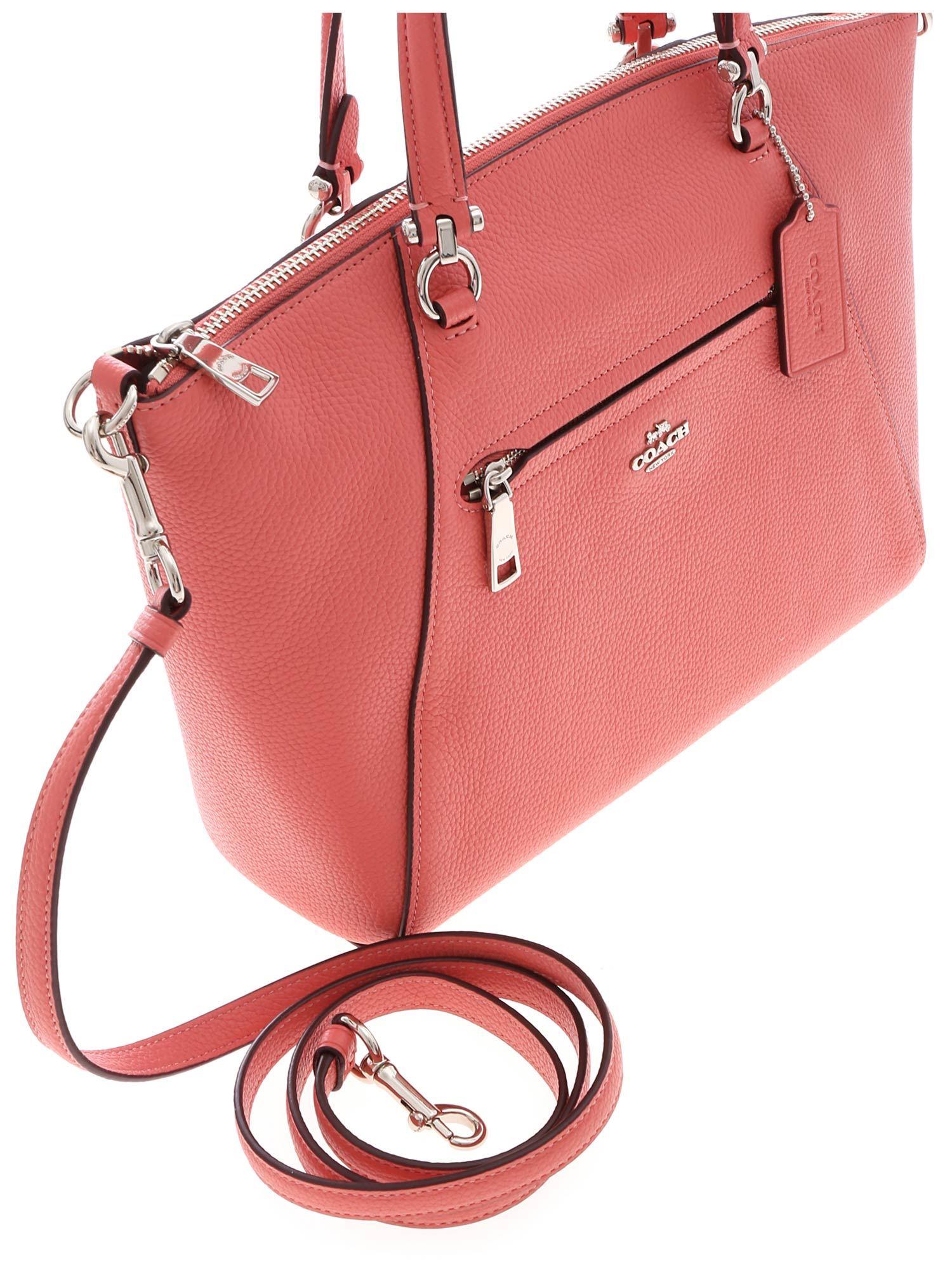COACH Hammered Leather Handbag In Peach Pink Lyst