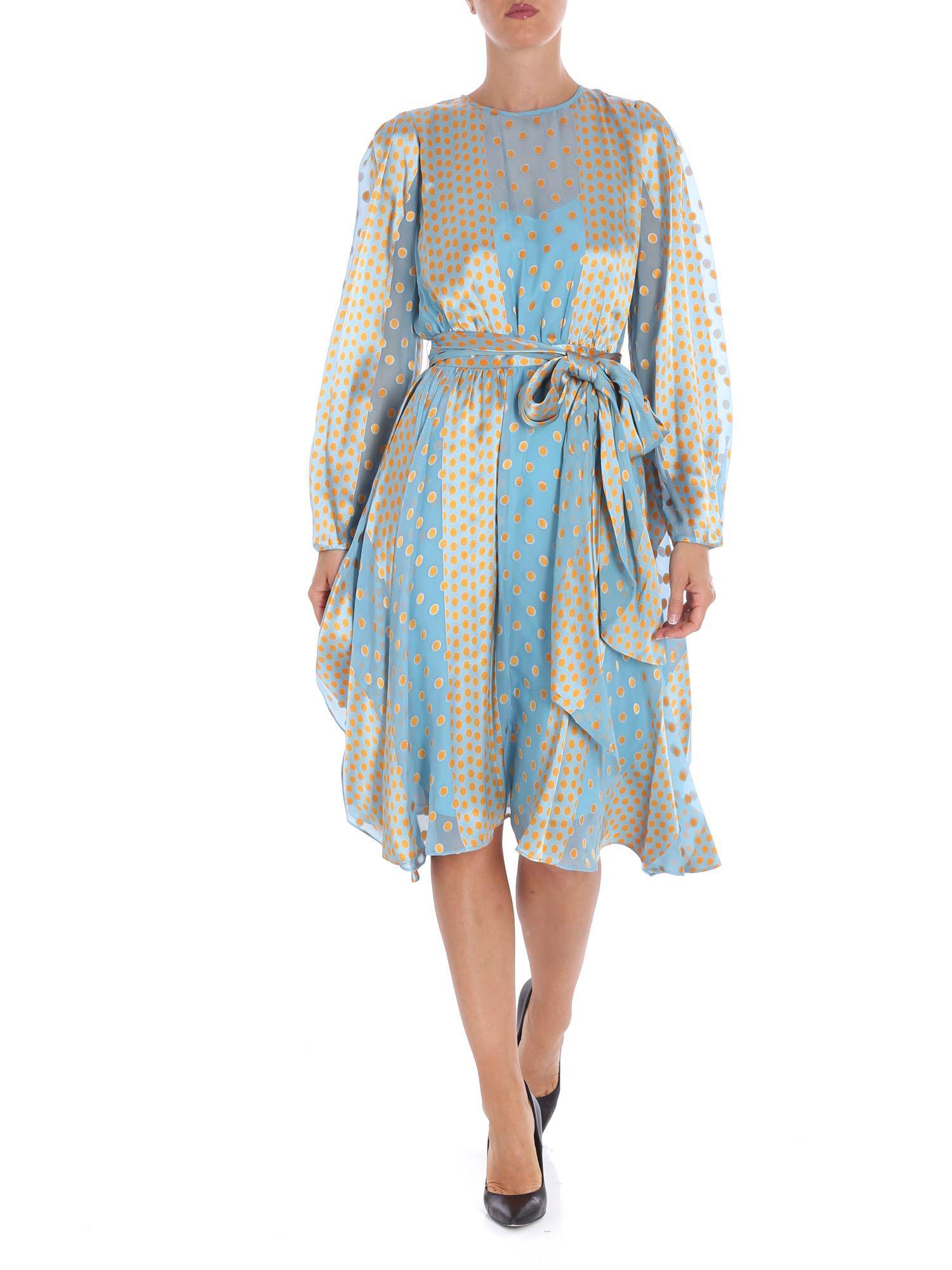 blue dress with yellow polka dots