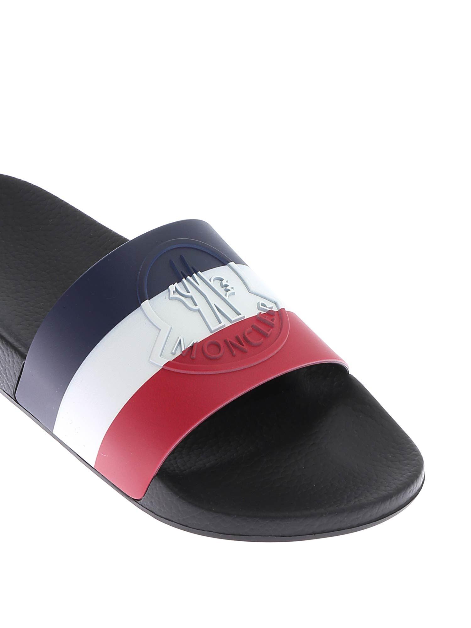 Moncler Basile Tricolor Slippers With Logo in Blue for Men - Lyst