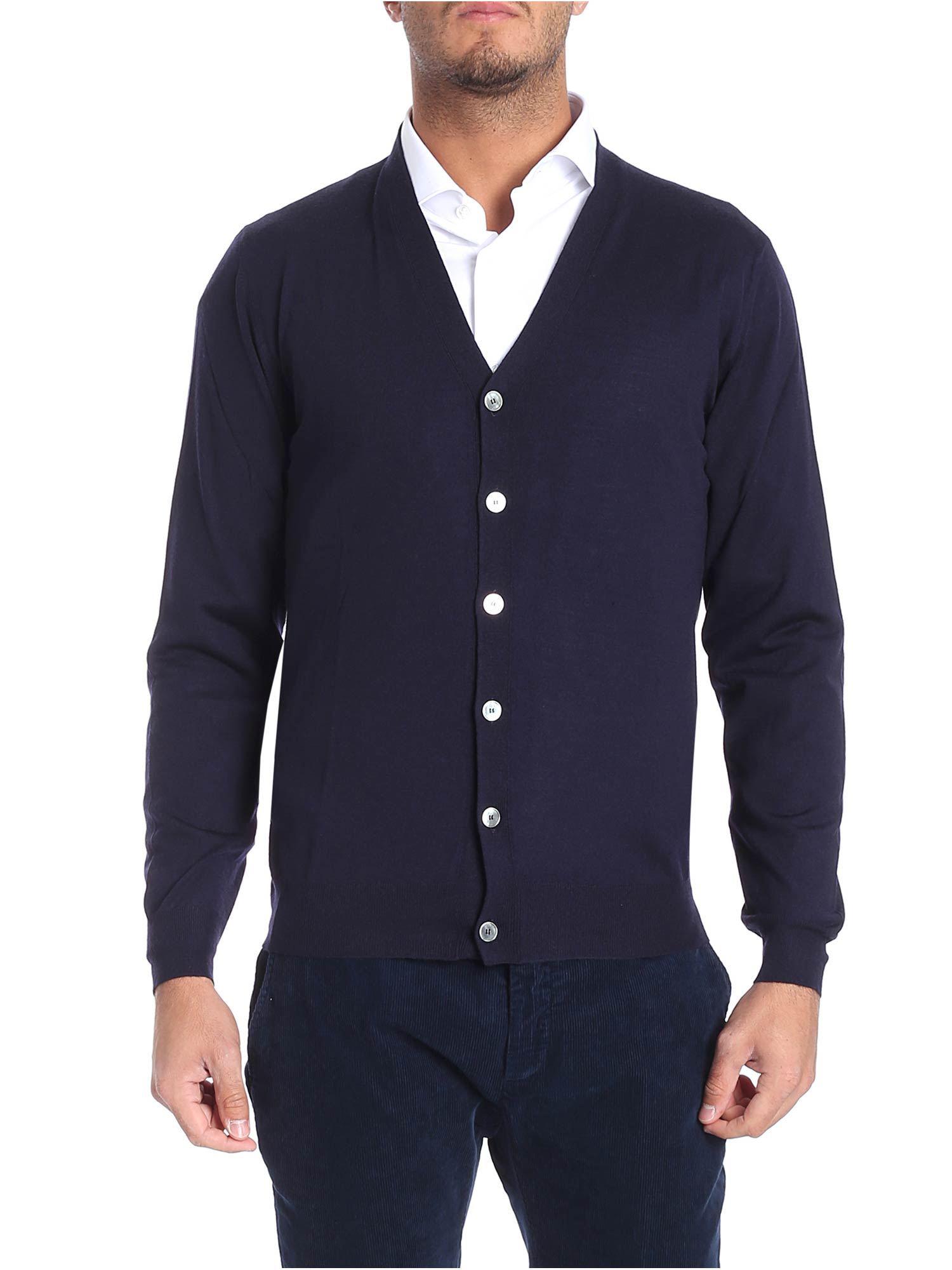 Fedeli Dark Blue Wool Cardigan for Men Lyst