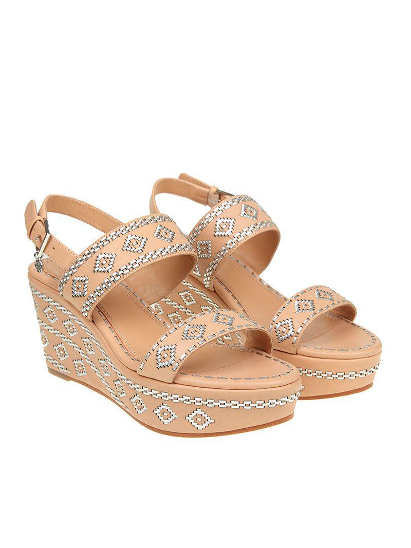 Tory Burch Leather Pink Blake Wedge Sandals - Lyst