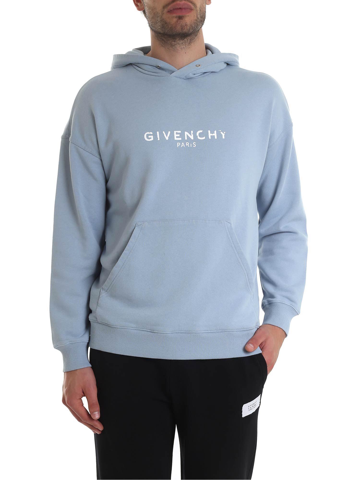 Givenchy Cotton Vintage Effect Paris Printed Hoodie in Blue for Men - Lyst