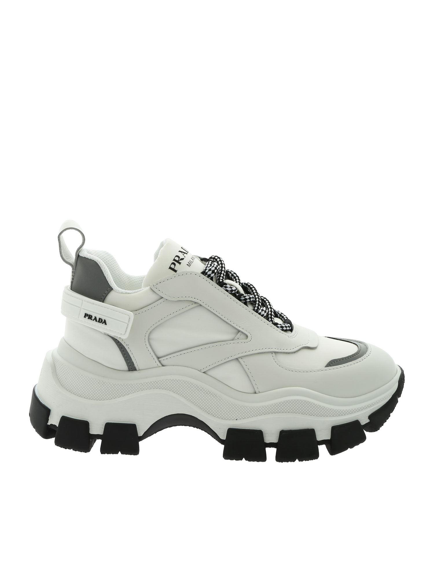 Prada Leather Block Sneakers In White - Lyst
