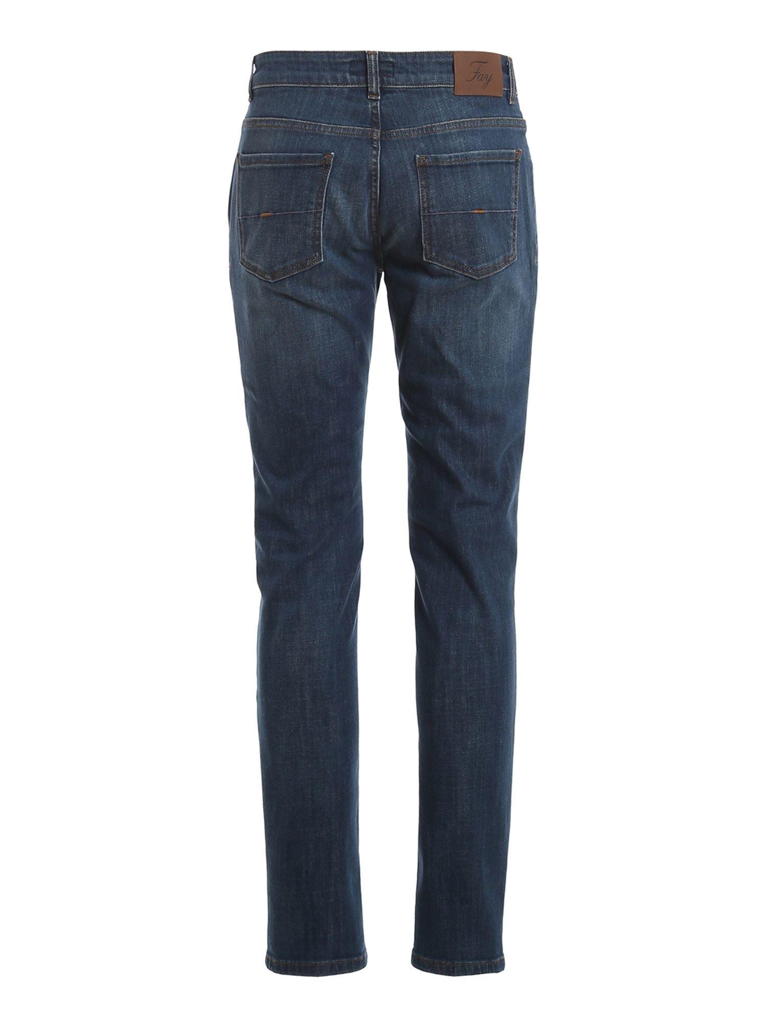 Fay Faded Stretch Denim Jeans in Blue for Men - Lyst