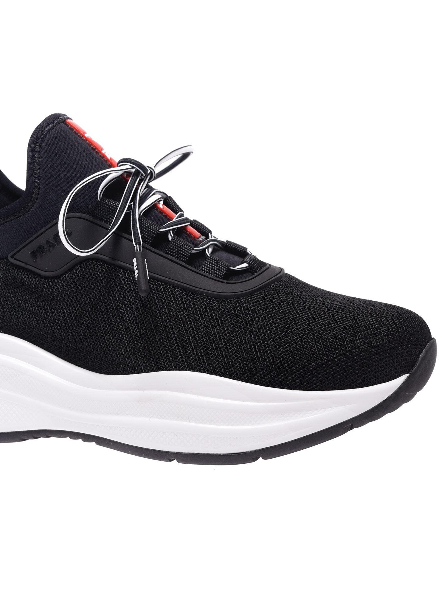 Prada Sport Rubber Prada Red Line Black Mesh Sneakers Lyst