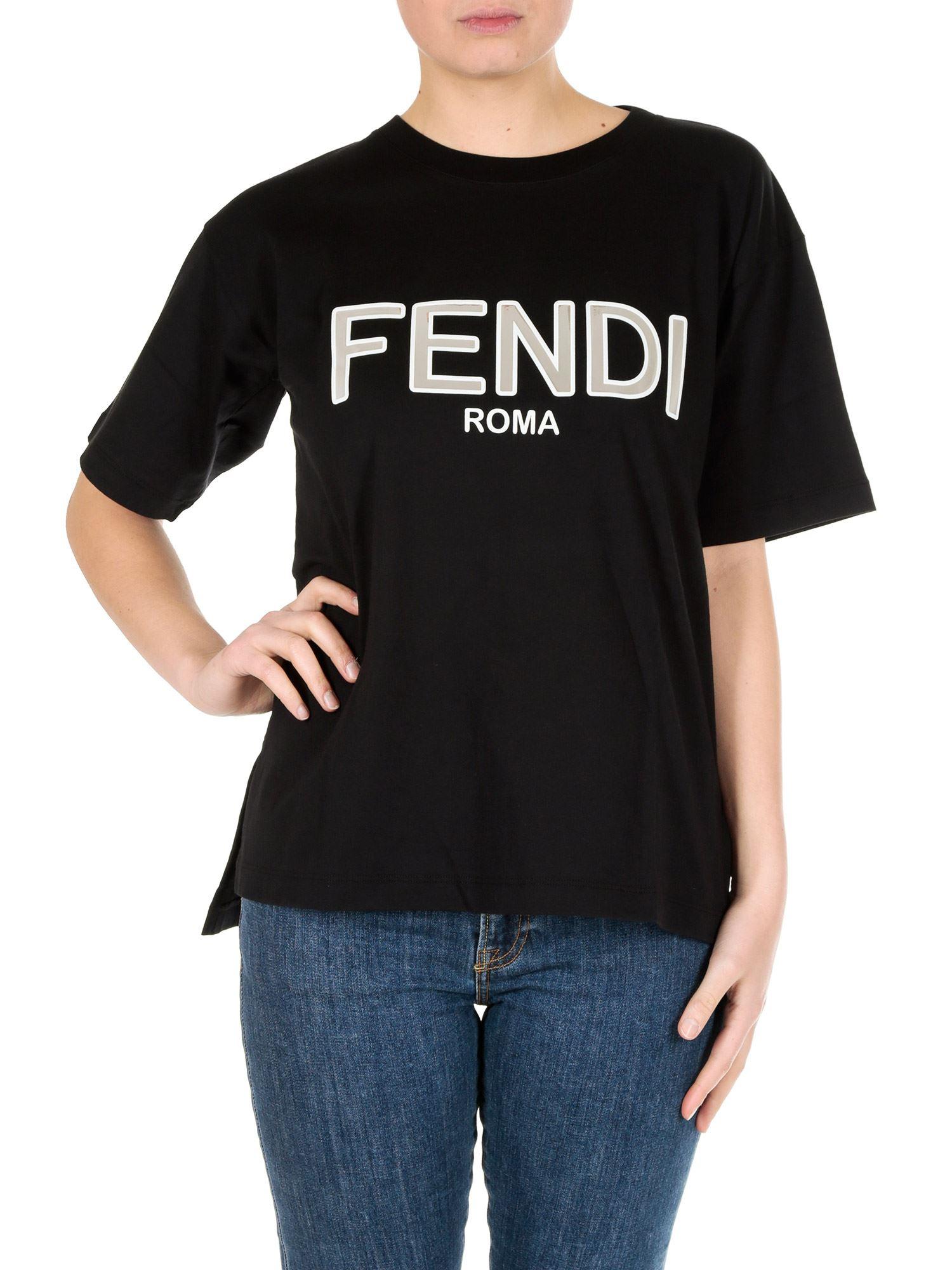 Fendi Cotton Logo Print T-shirt in Black - Lyst