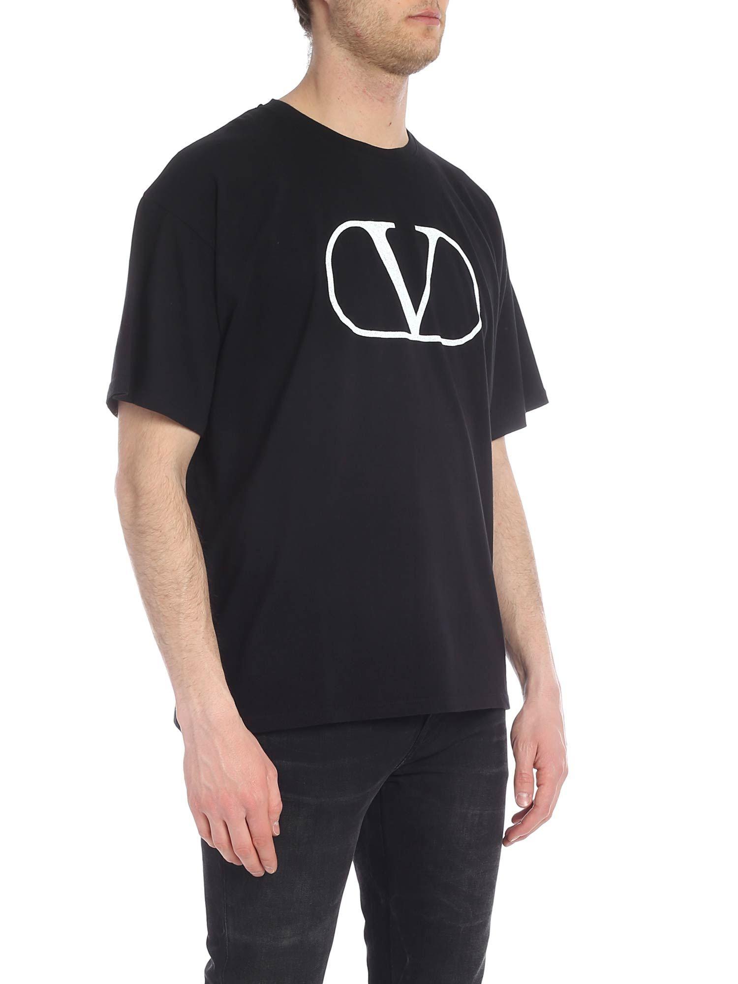 Valentino Cotton Men S V Logo Graphic T Shirt In Black White