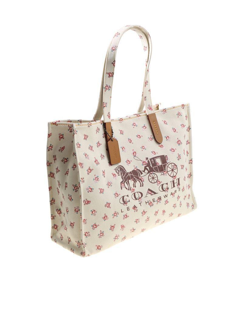 COACH Canvas Tote Bag With Logo And Floral Print - Lyst