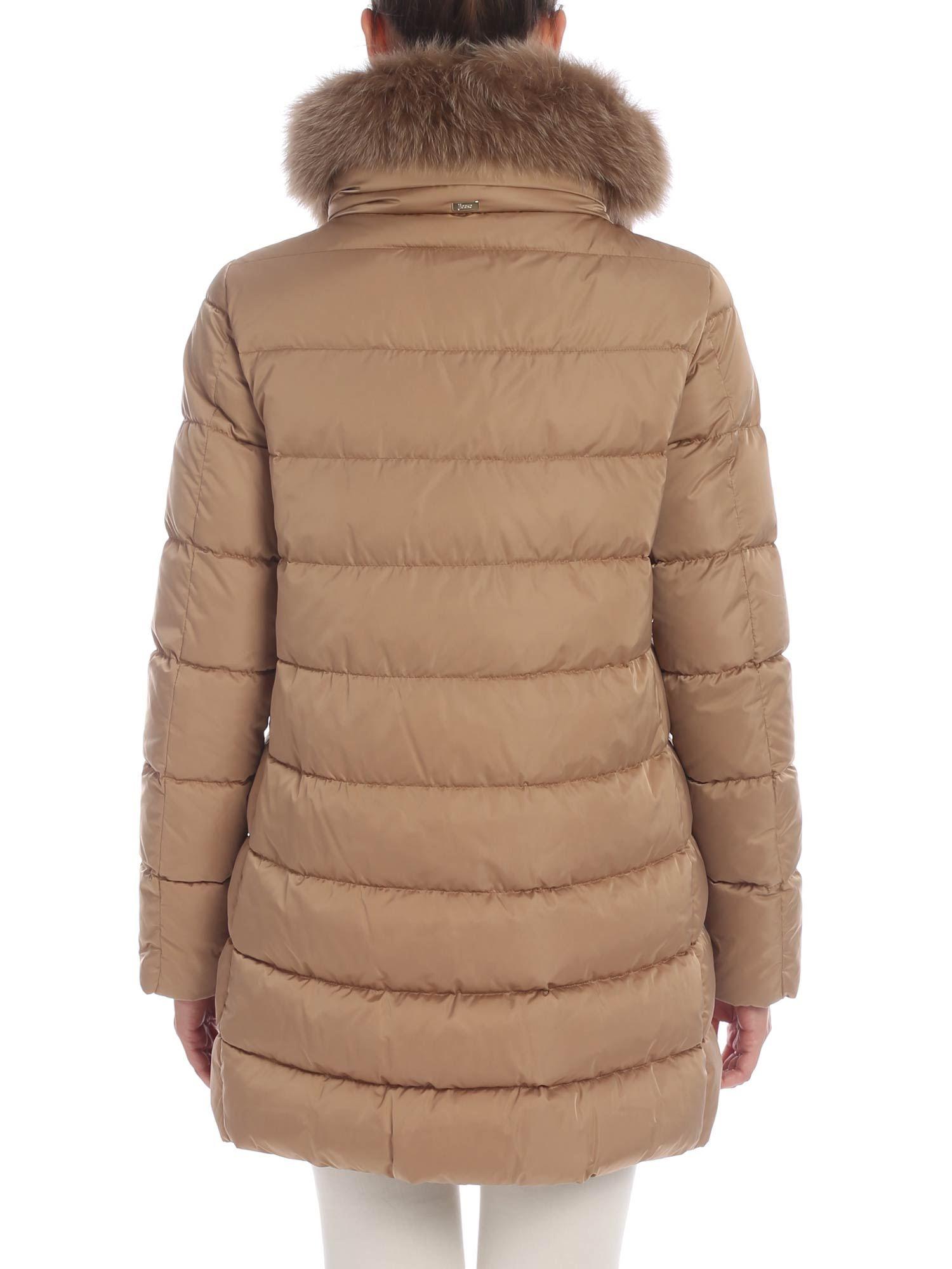 Herno Beige Down Jacket With Fur in Natural - Lyst