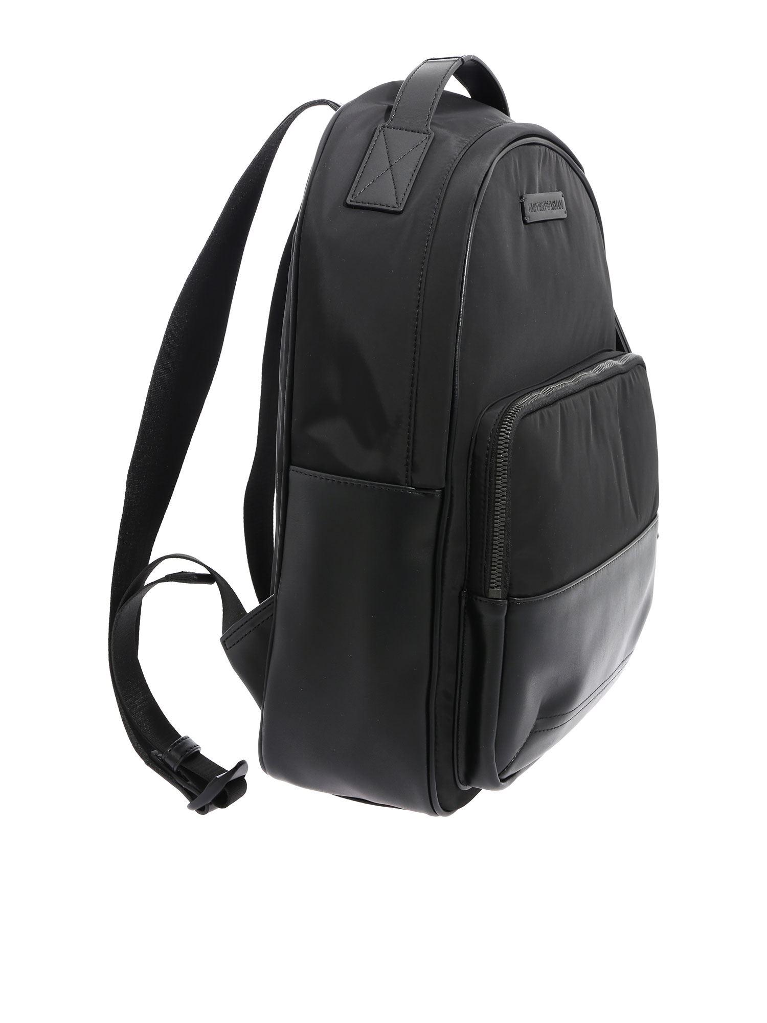 Emporio Armani Compact Black Backpack In Eco Leather And Fabric for Men ...