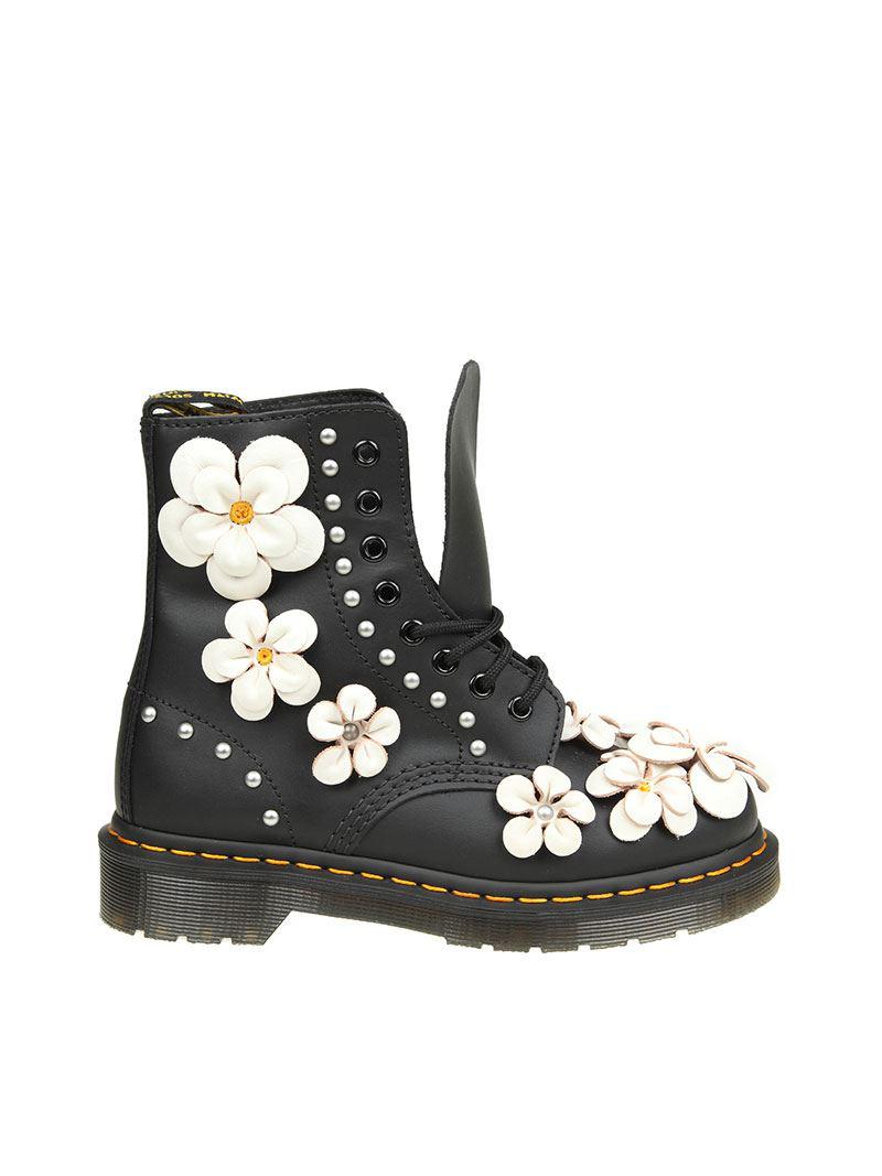 Dr. Martens Leather Black Pascal Flower Ankle Boots - Lyst