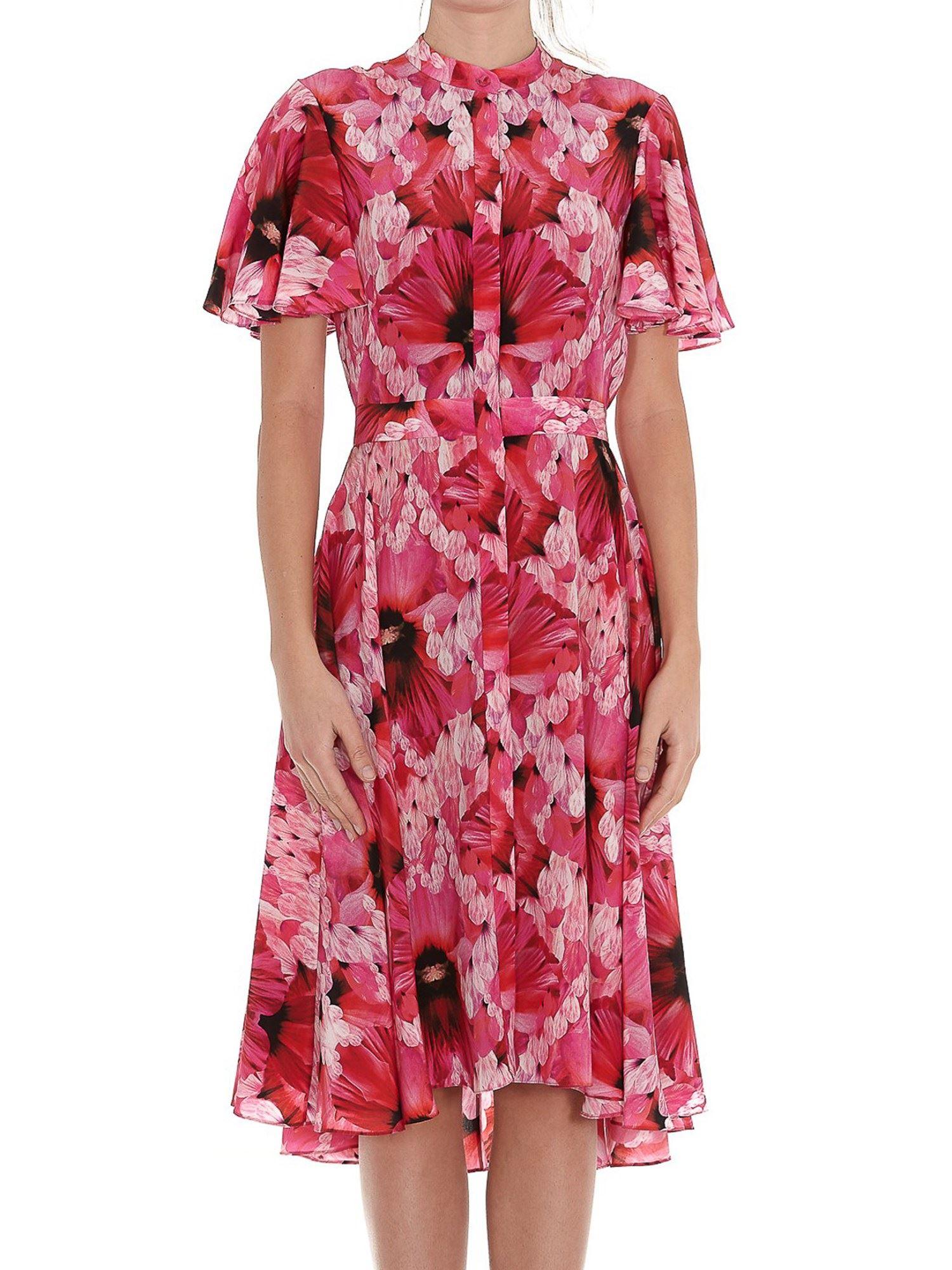 Alexander McQueen Floral Printed Silk Dress in Pink Lyst